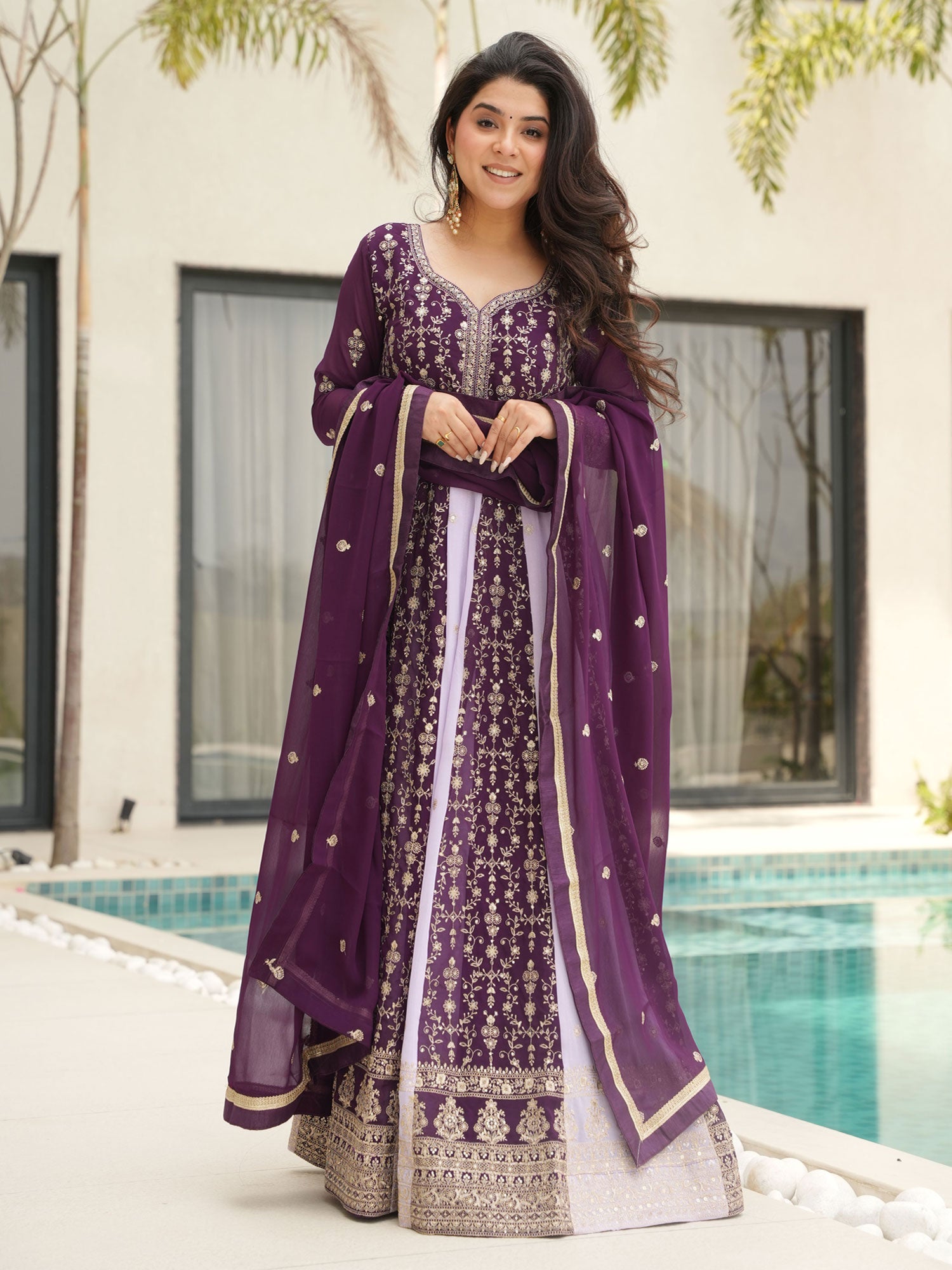 Dark Purple Wedding Salwar Suit In Heavy Embroidery