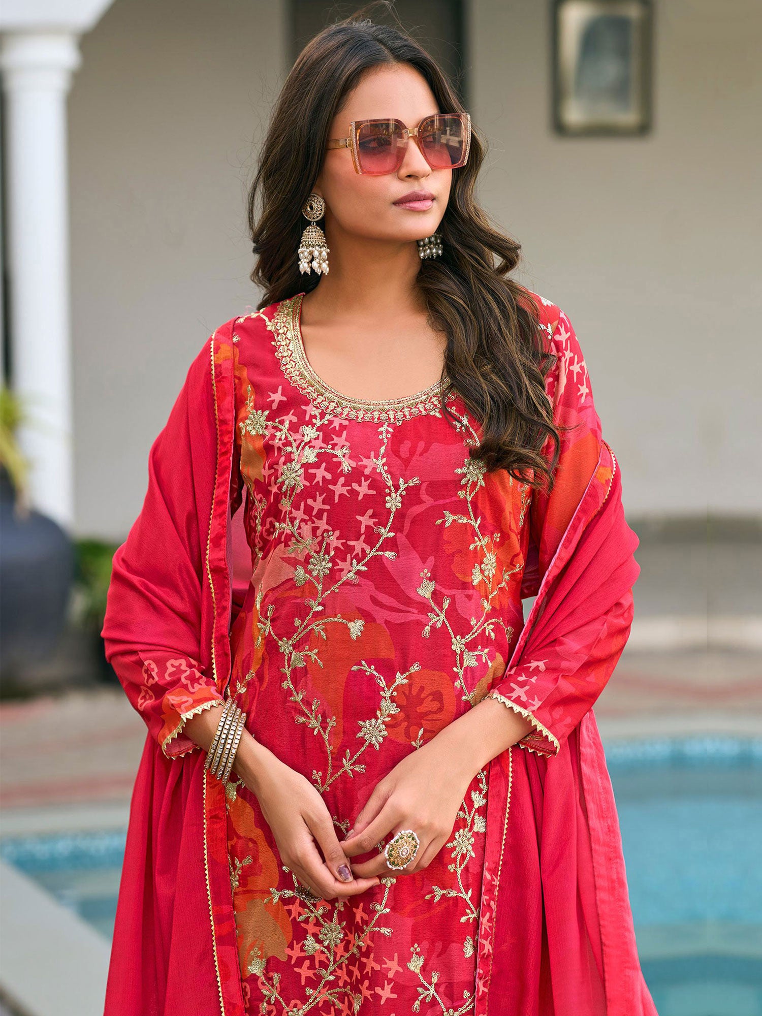 Pink Zari Embellished Palazzo Style Salwar Suit