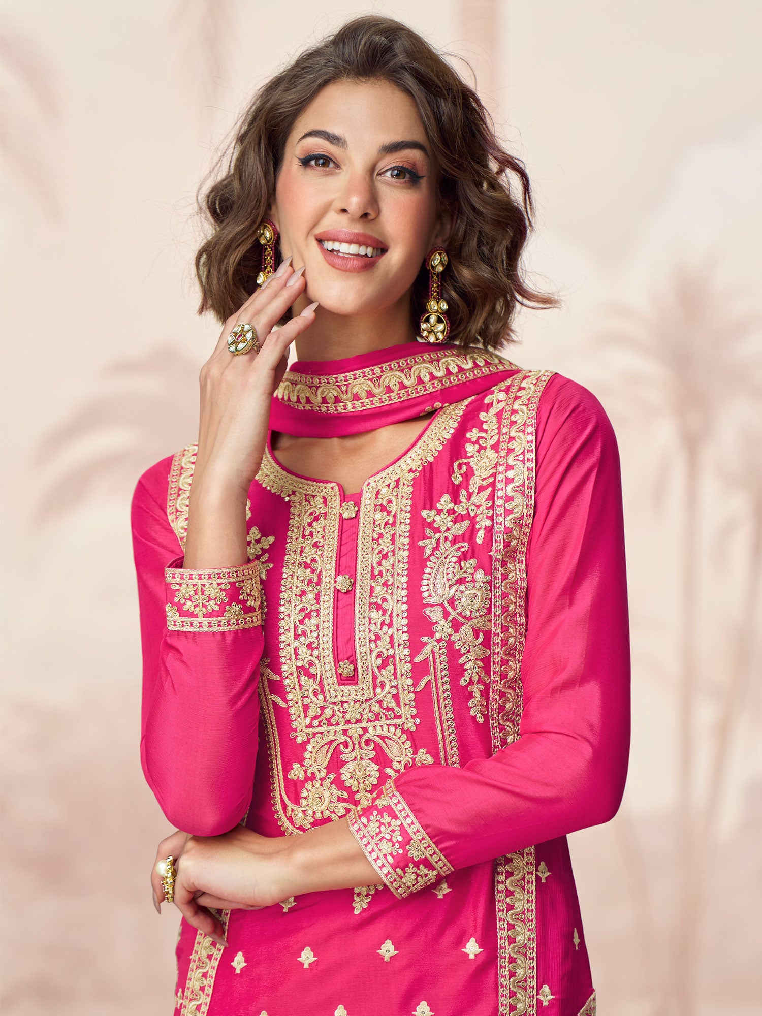 Pink Silk Salwar Suit With Straight Cut Kameez