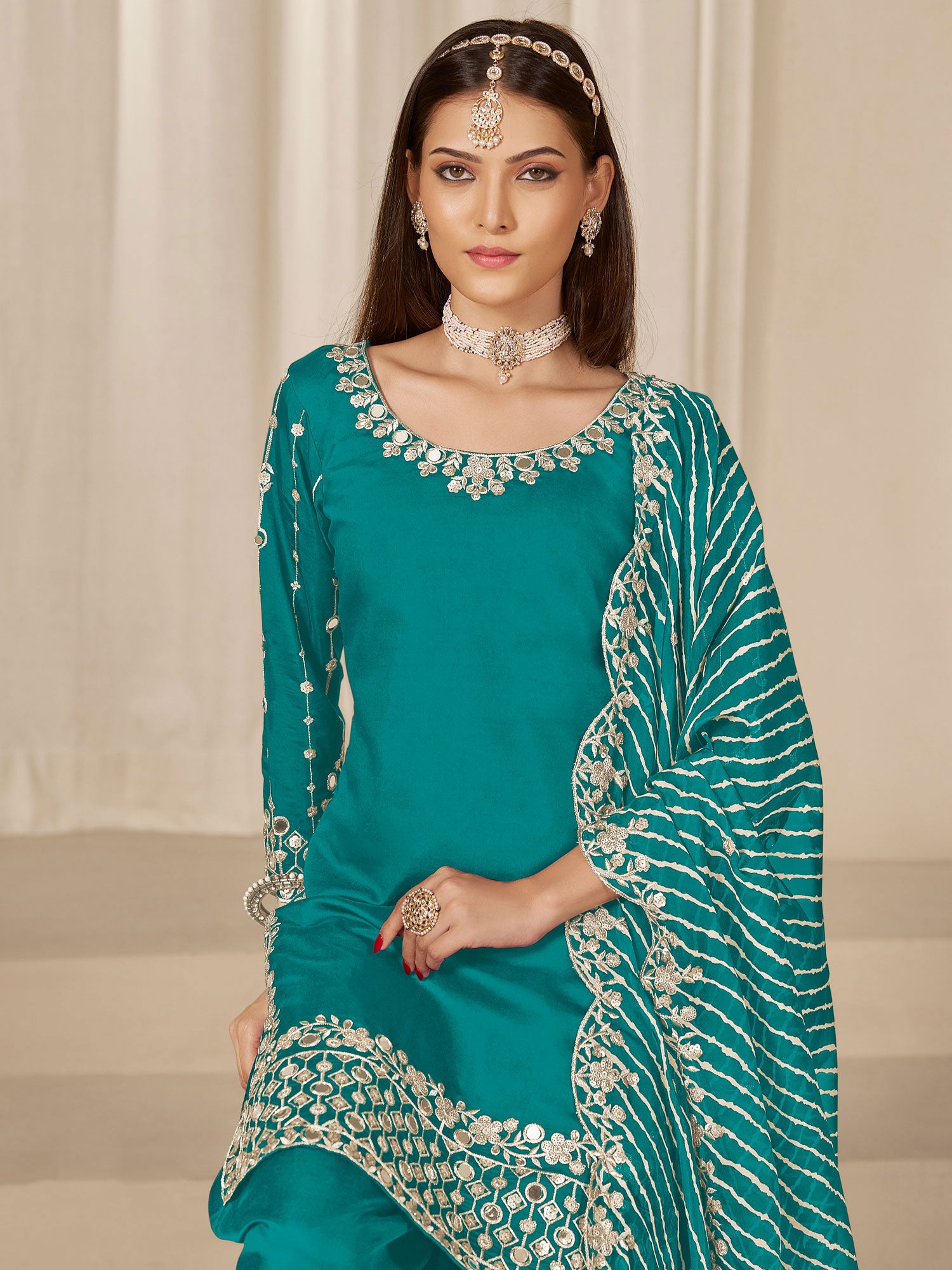 Rama Green Festive Salwar Suit In Punjabi Style