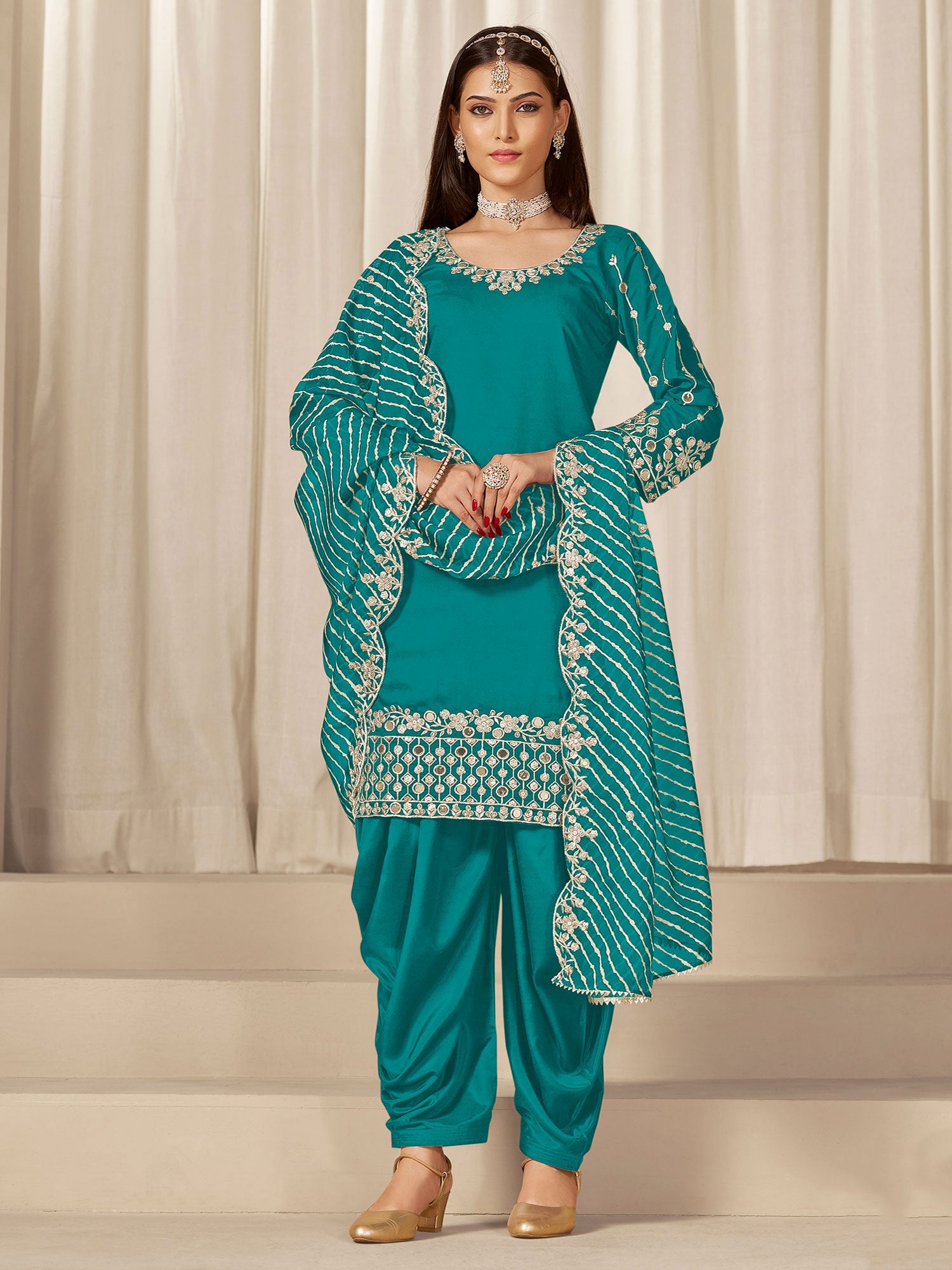 Rama Green Festive Salwar Suit In Punjabi Style