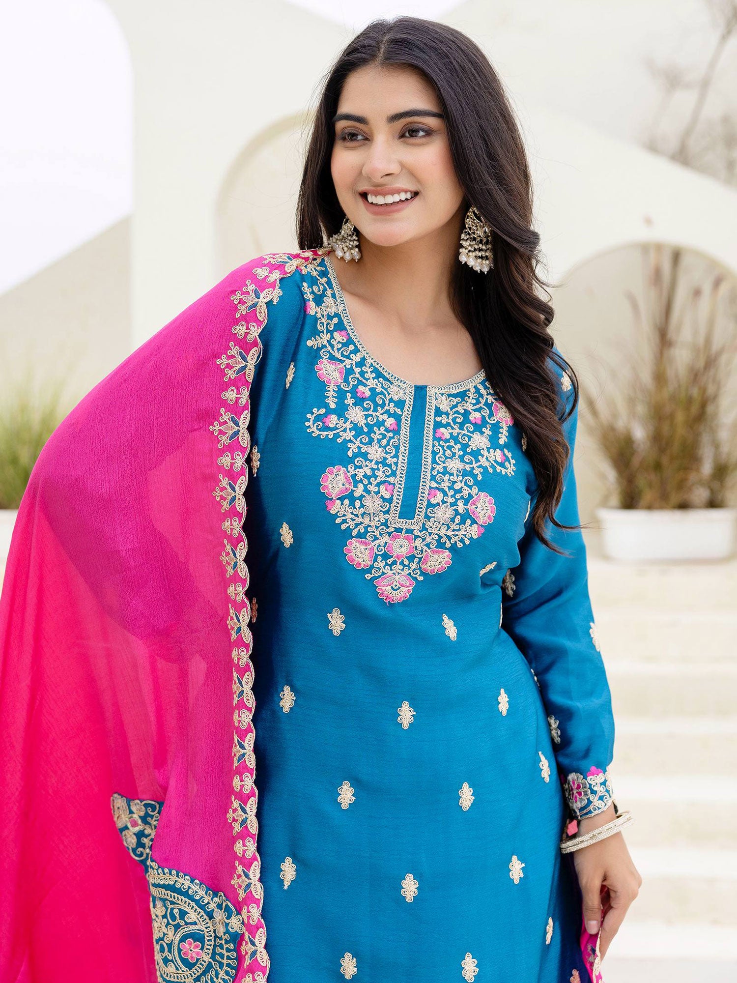 Blue Party Wear Salwar Suit In Palazzo Style