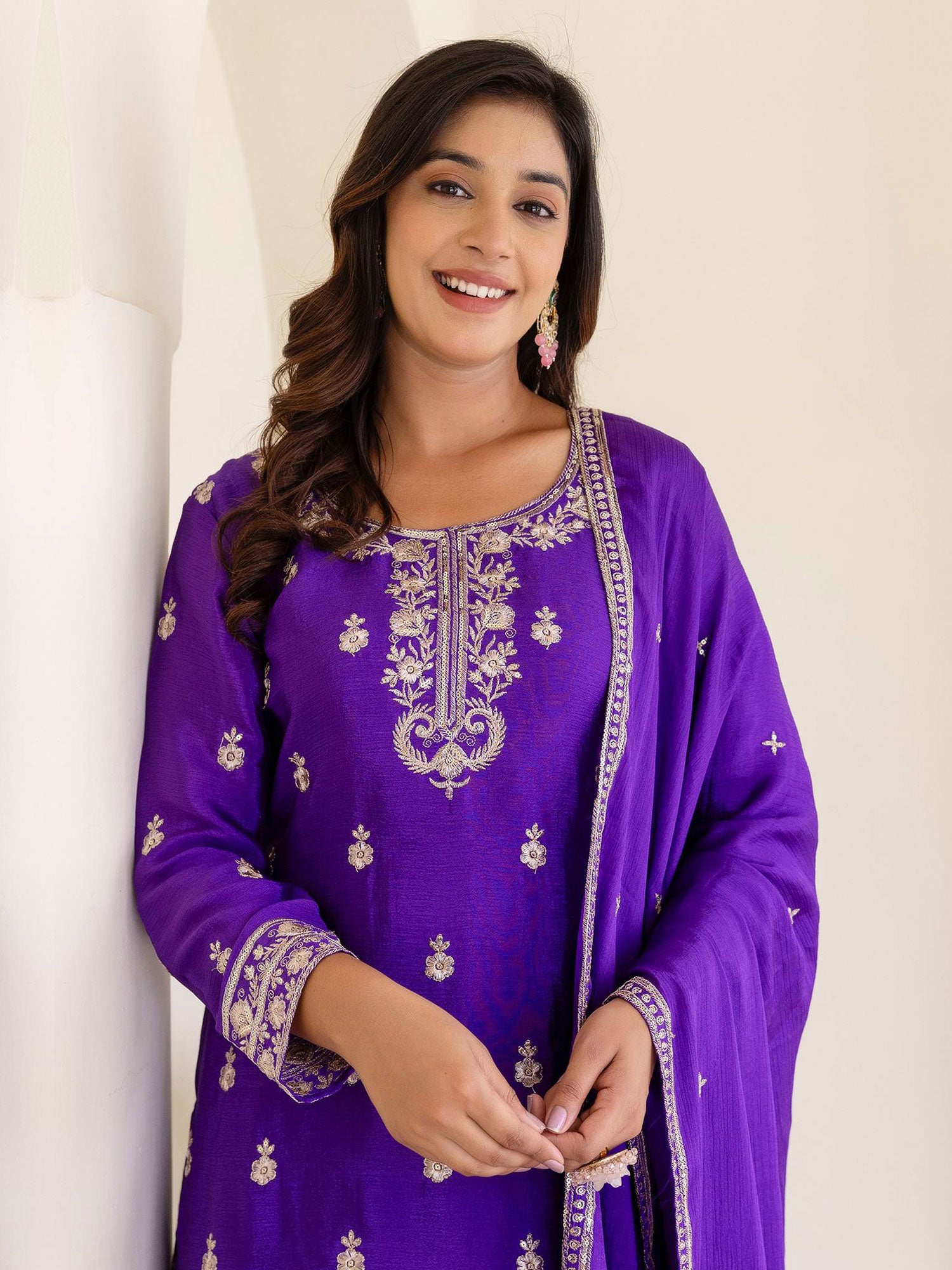 Purple Festive Readymade Salwar Suit In Palazzo Style