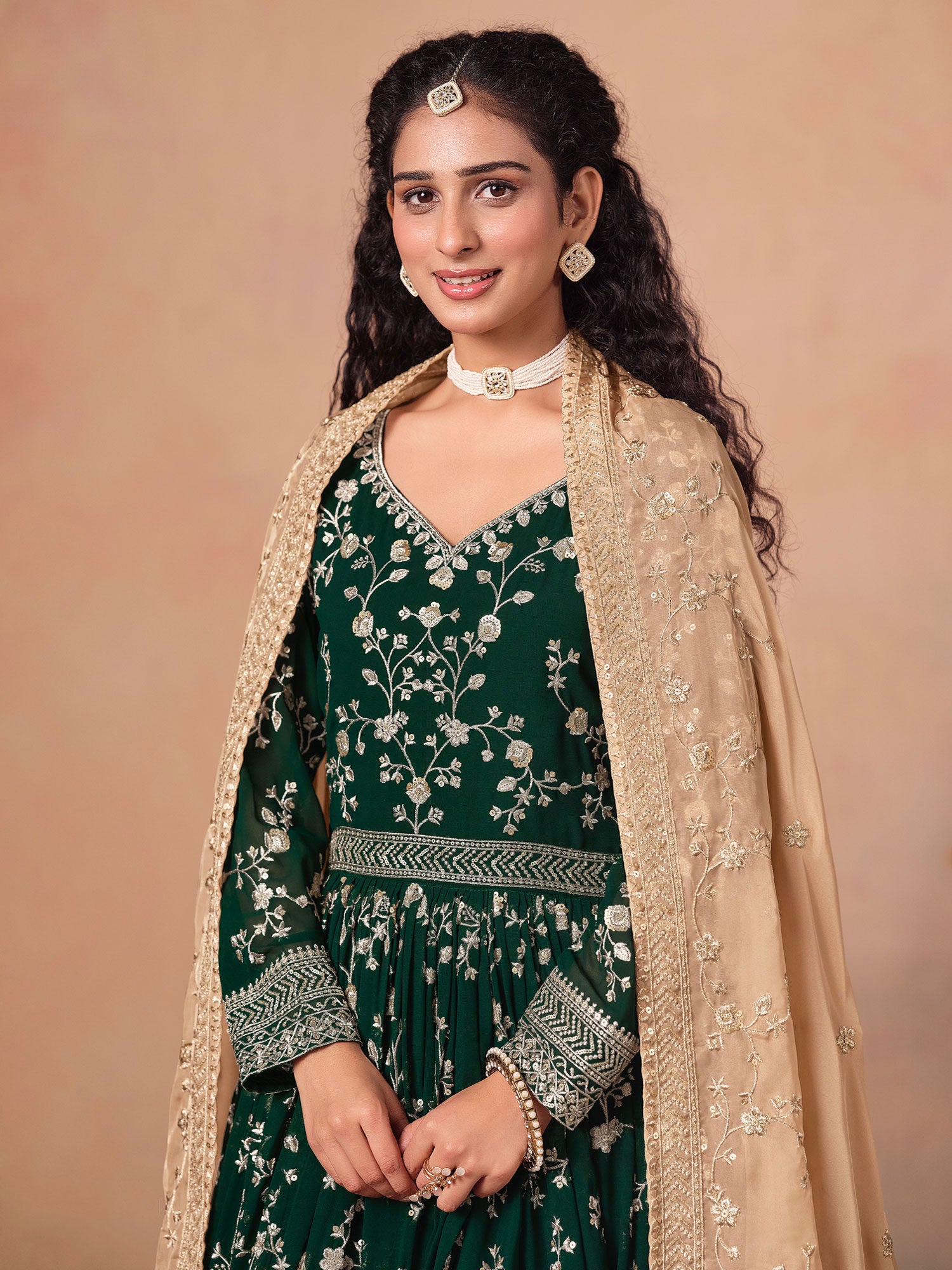 Dark Green Silver Zari Embellished Salwar Suit