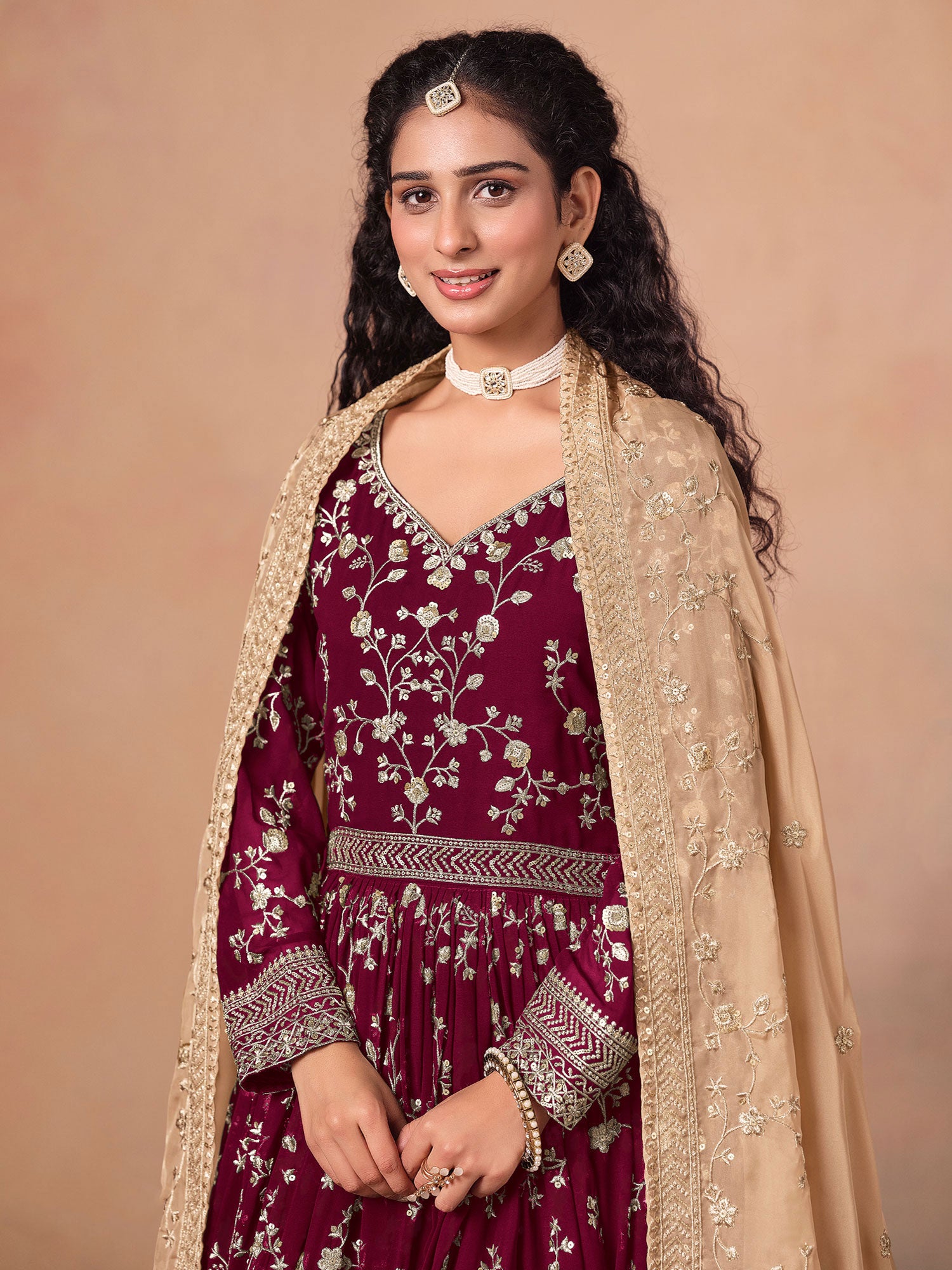 Maroon Festive Salwar Suit In Georgette With Dupatta