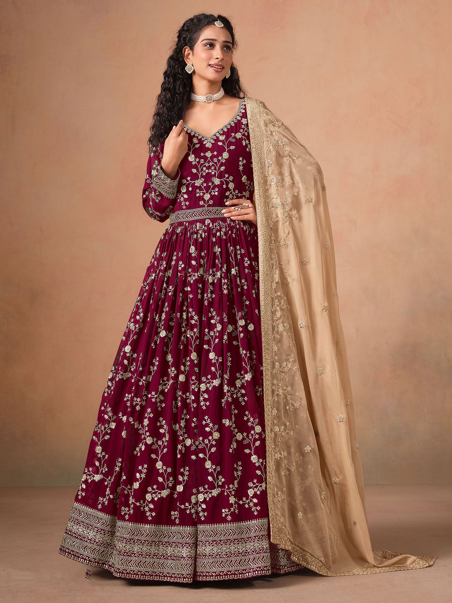 Maroon Festive Salwar Suit In Georgette With Dupatta
