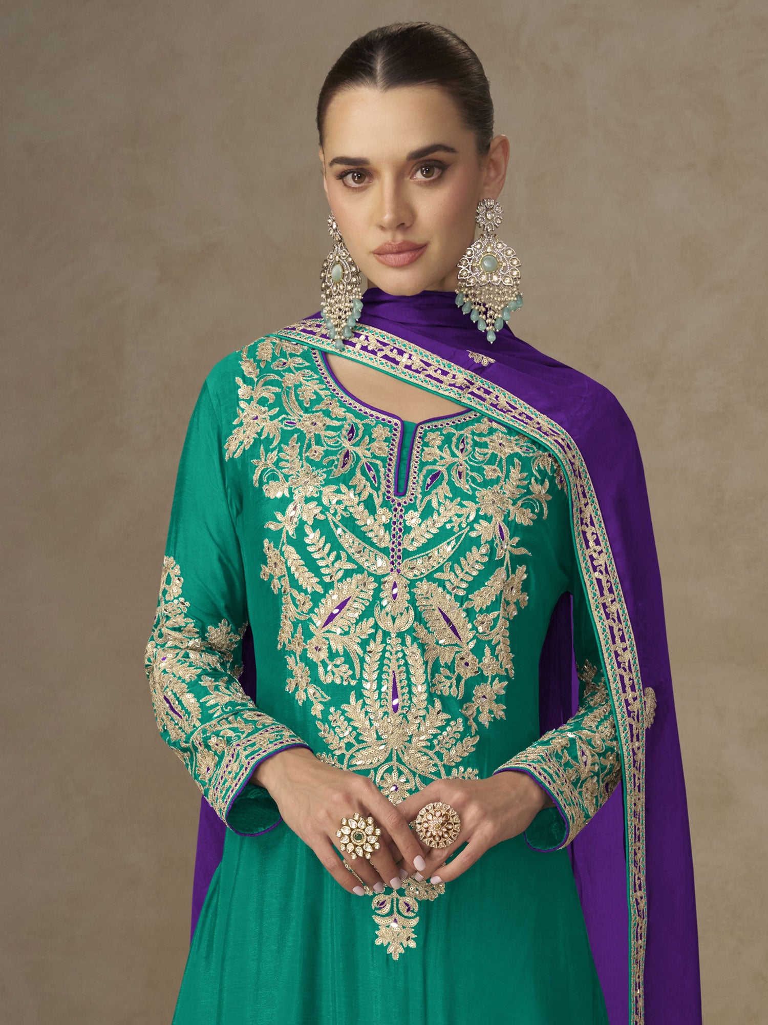 Rama Green Full Sleeved Readymade Palazzo Suit