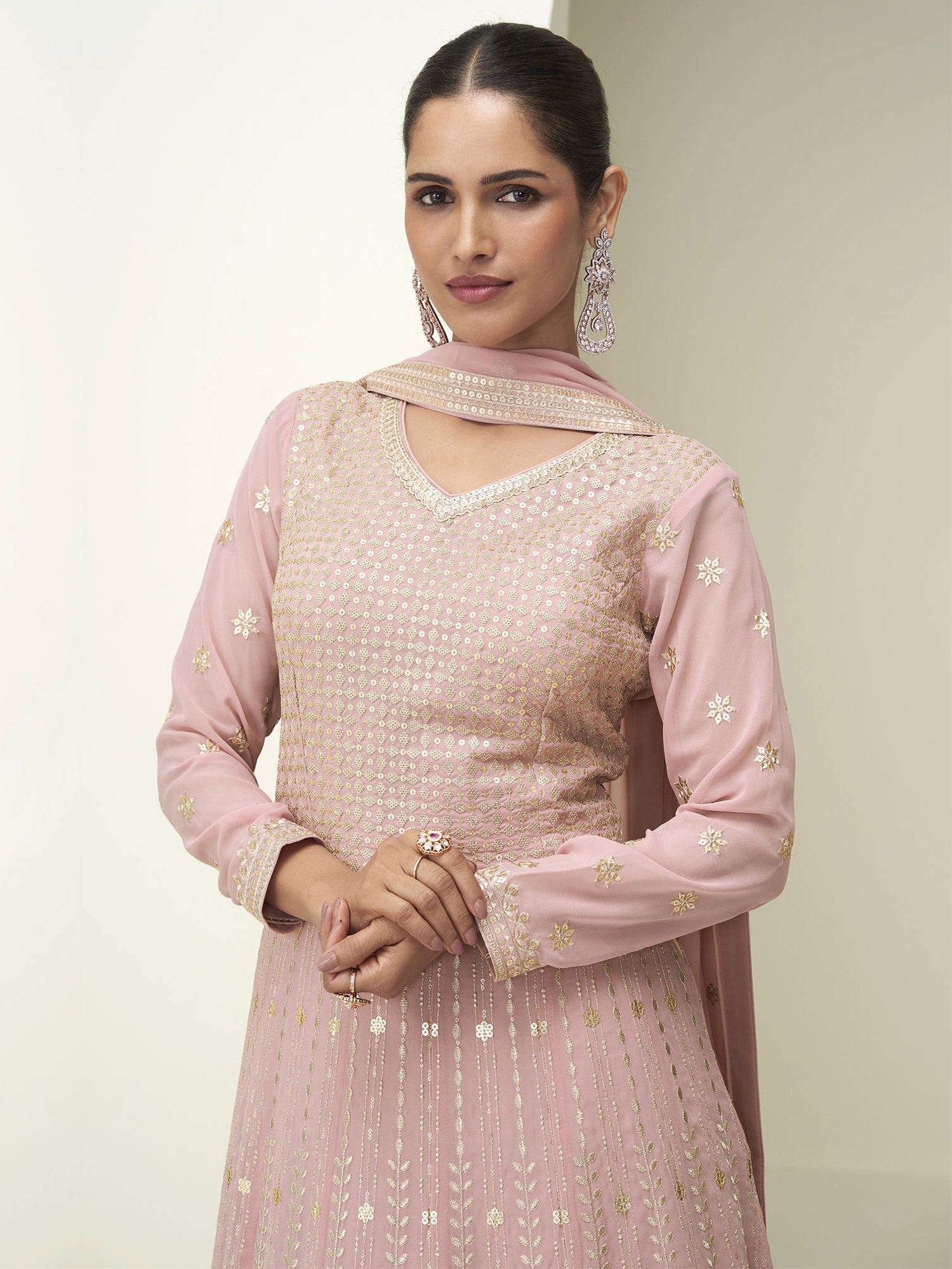 Blush Pink Sequins Work Enhanced Anarkali Suit