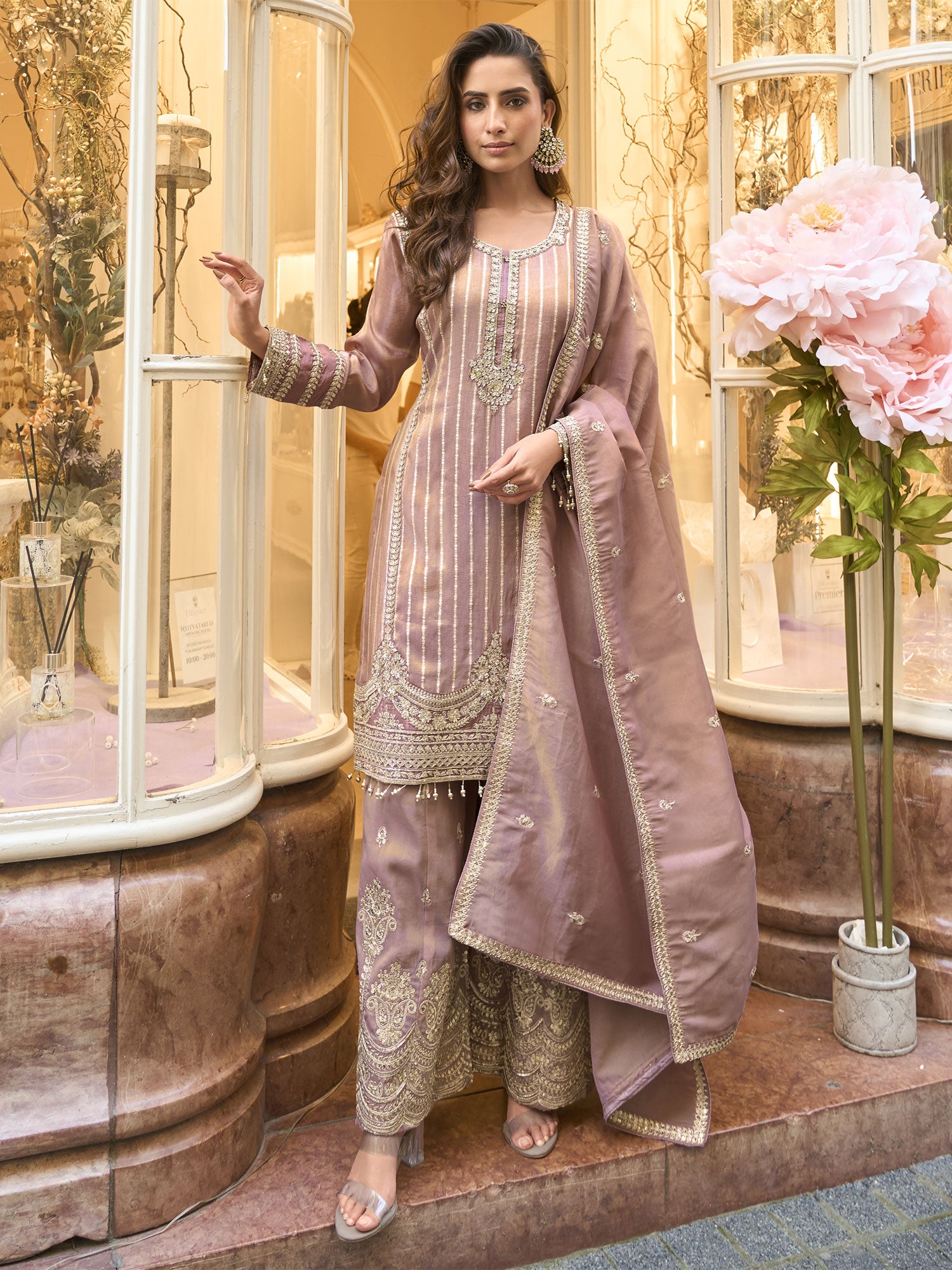 Mauve Zari Embellished Pakistani Style Sharara Suit