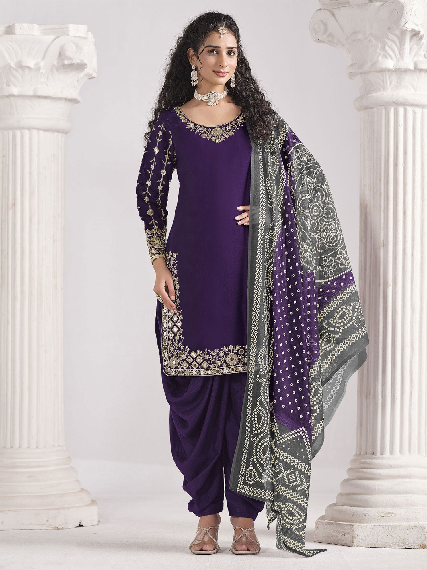 Purple Full Sleeved Punjabi Style Salwar Kameez
