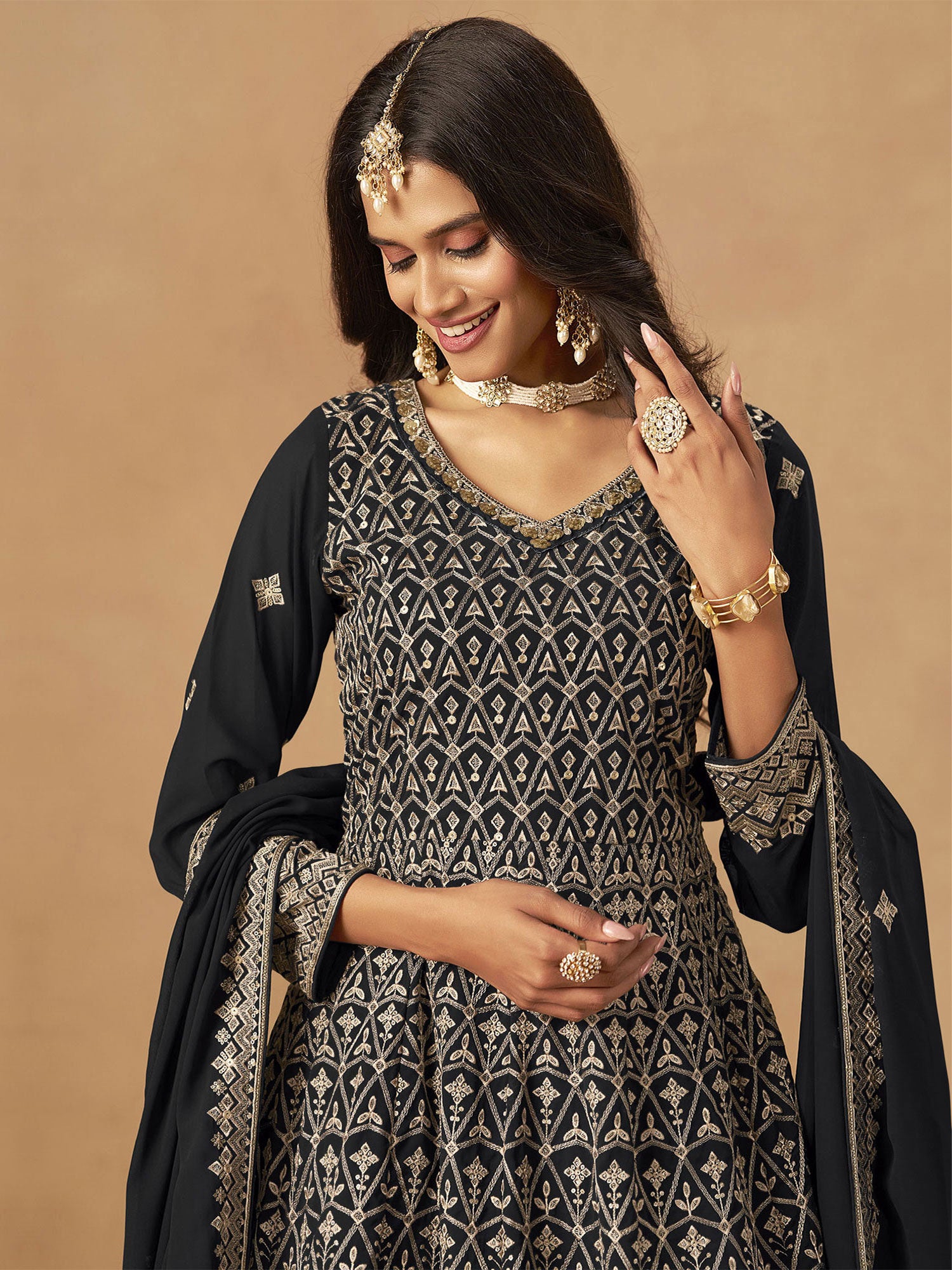 Black Palazzo Style Salwar Suit With Flare Kameez