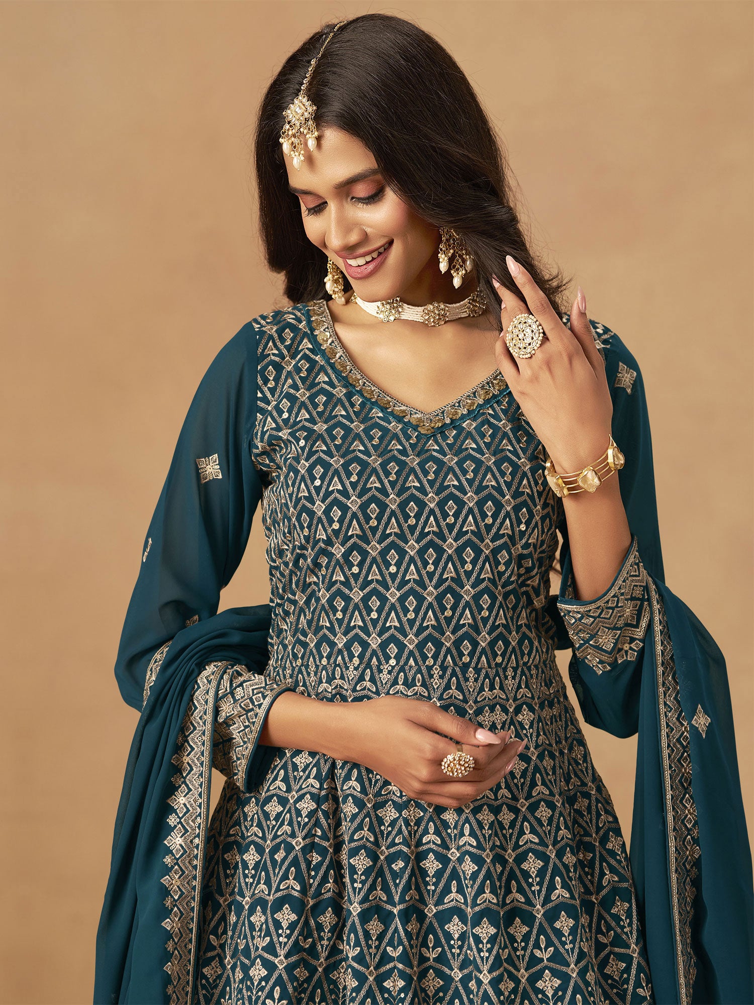 Blue Georgette Festive Salwar Suit In Palazzo Style