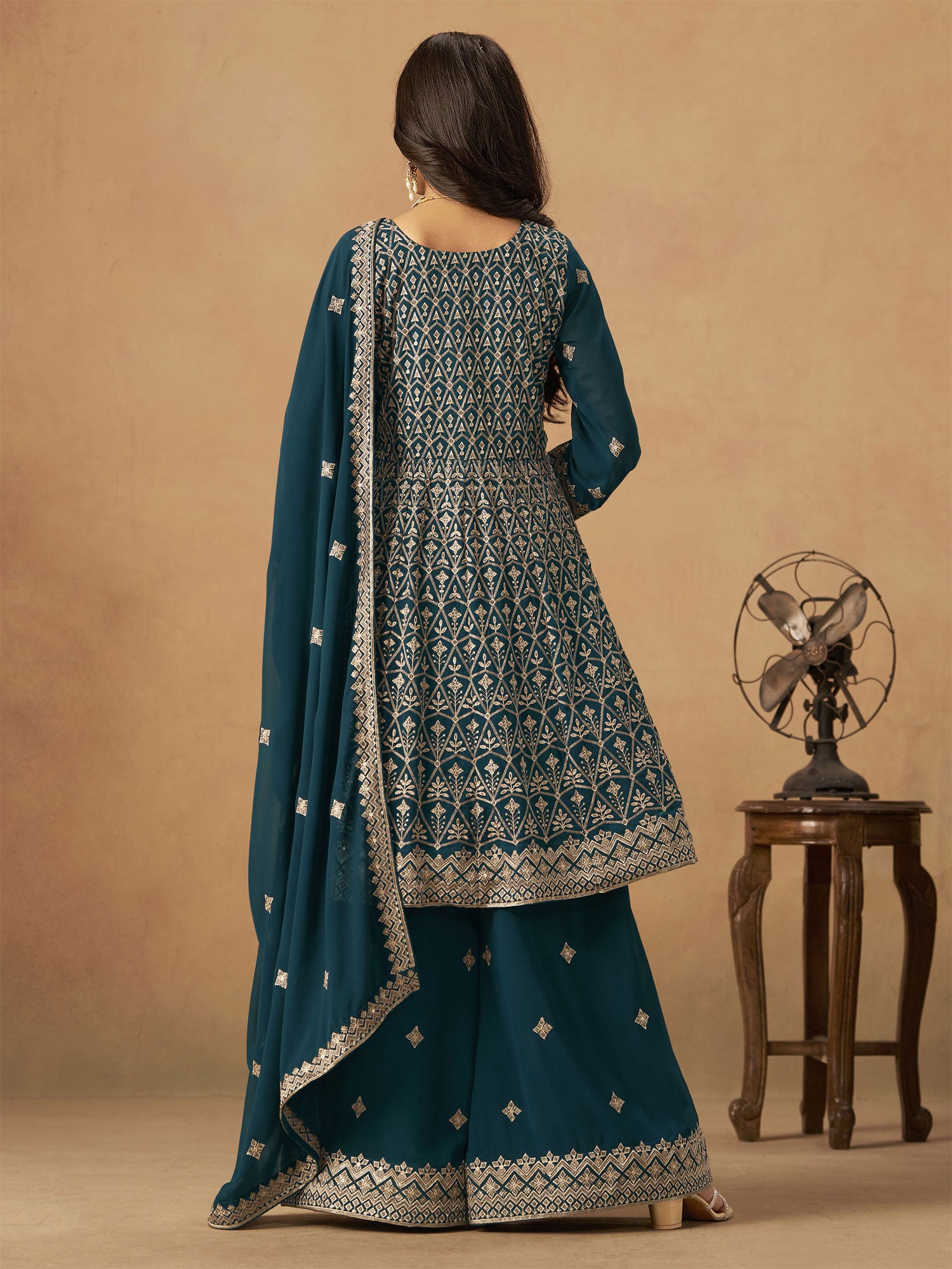 Blue Georgette Festive Salwar Suit In Palazzo Style