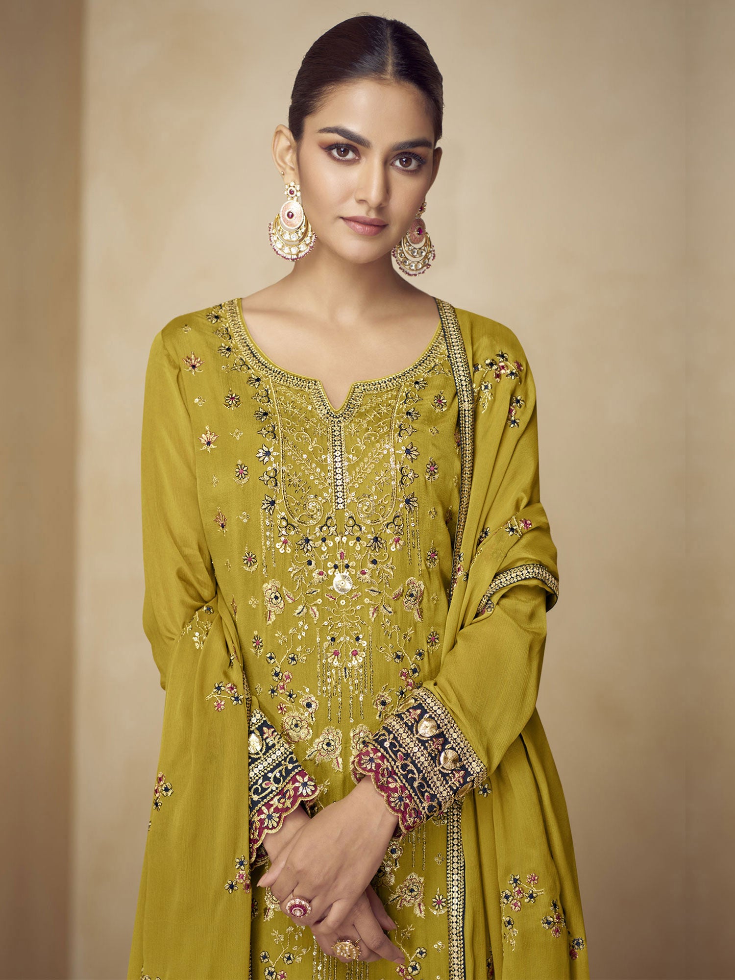 Green Festive Salwar Suit In Silk With Long Kameez