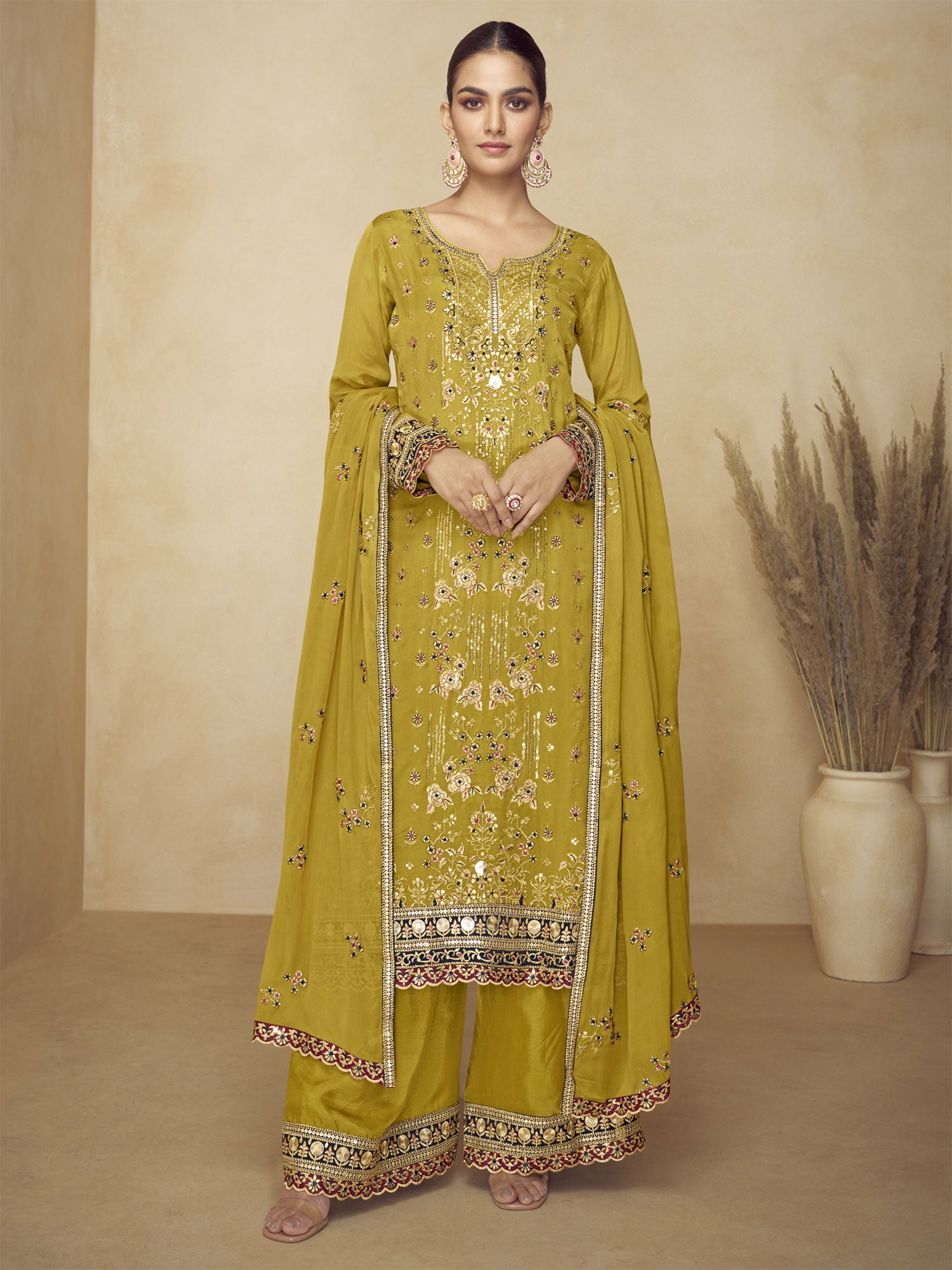 Green Festive Salwar Suit In Silk With Long Kameez