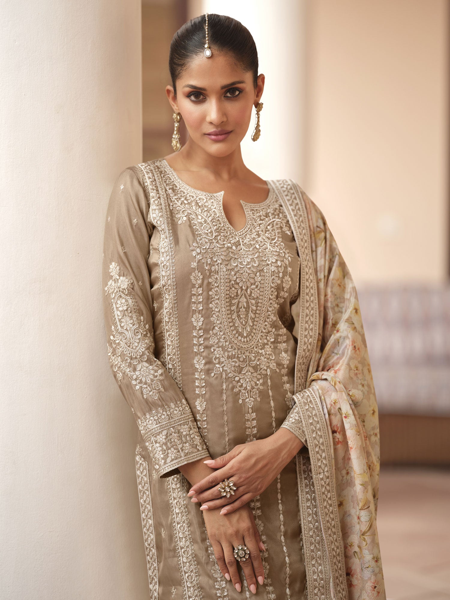 Beige Heavy Zari Embellished Pakistani Salwar Suit