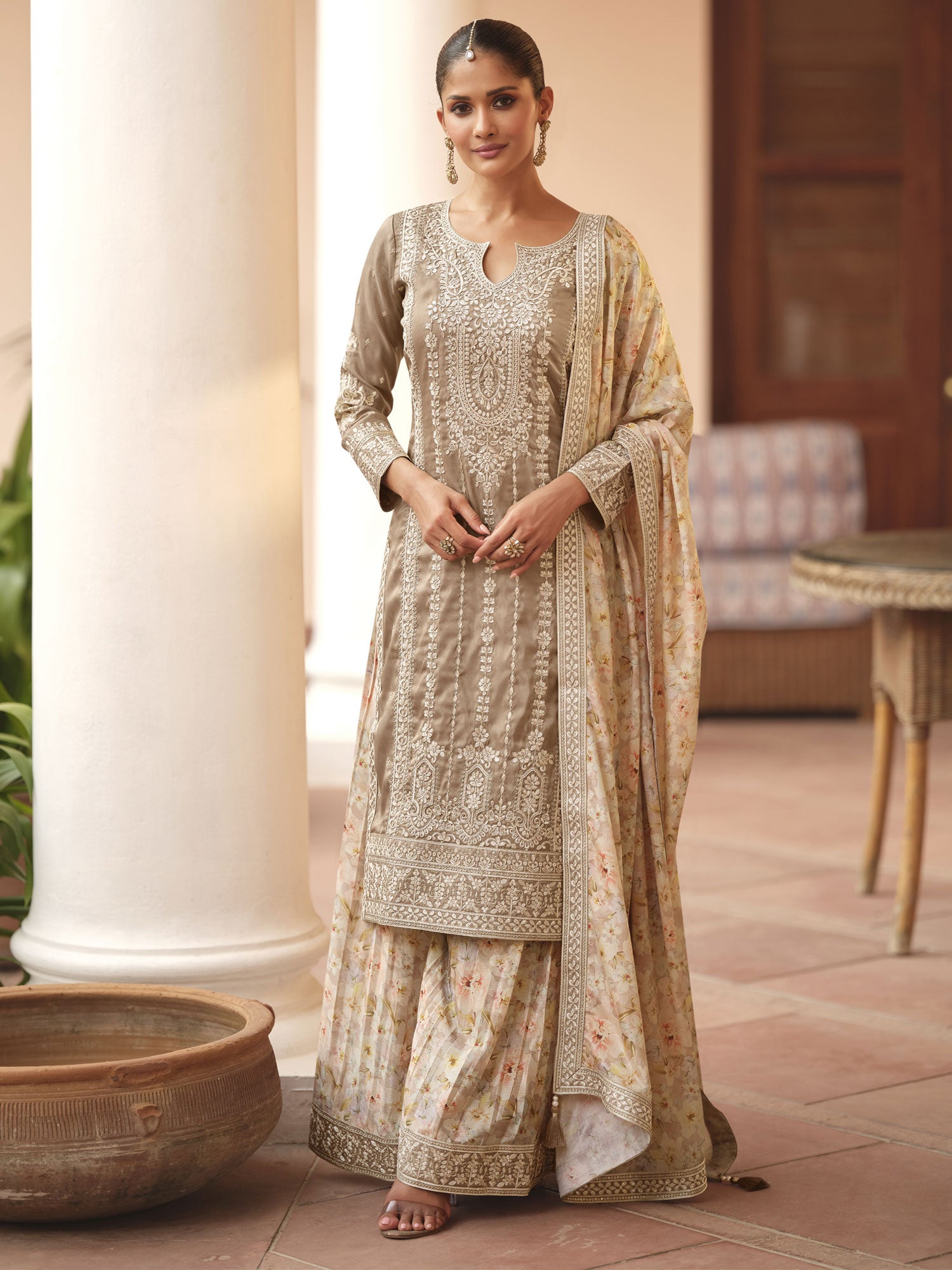 Beige Heavy Zari Embellished Pakistani Salwar Suit