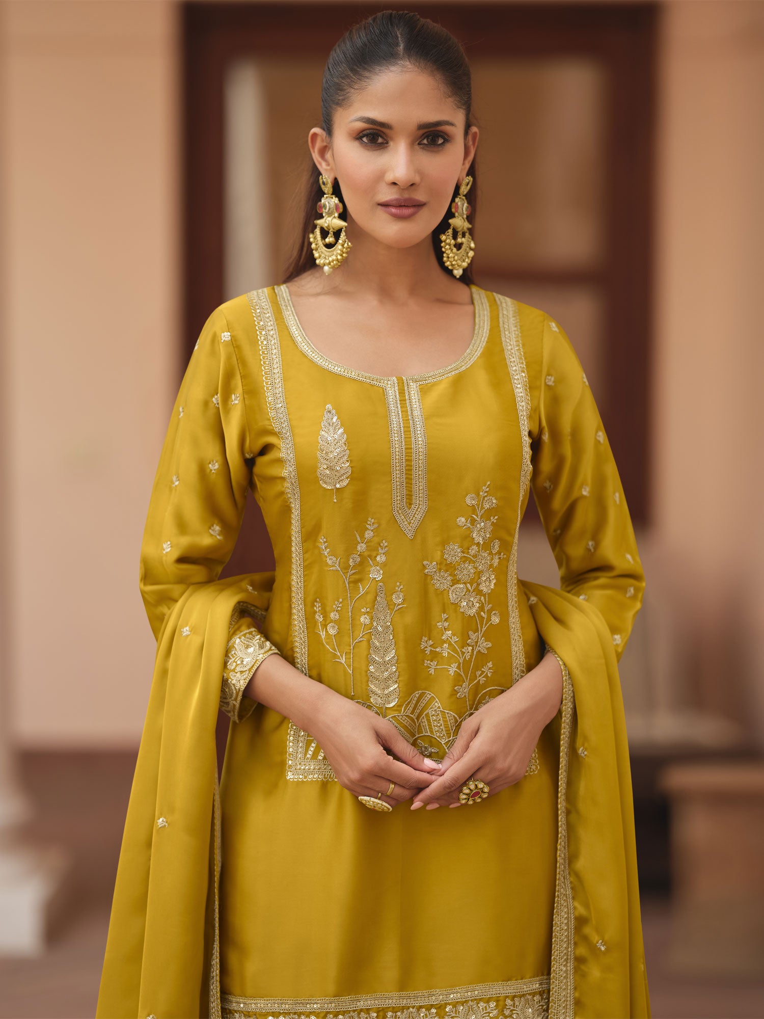Yellow Festive Wear Salwar Suit In Sharara Style