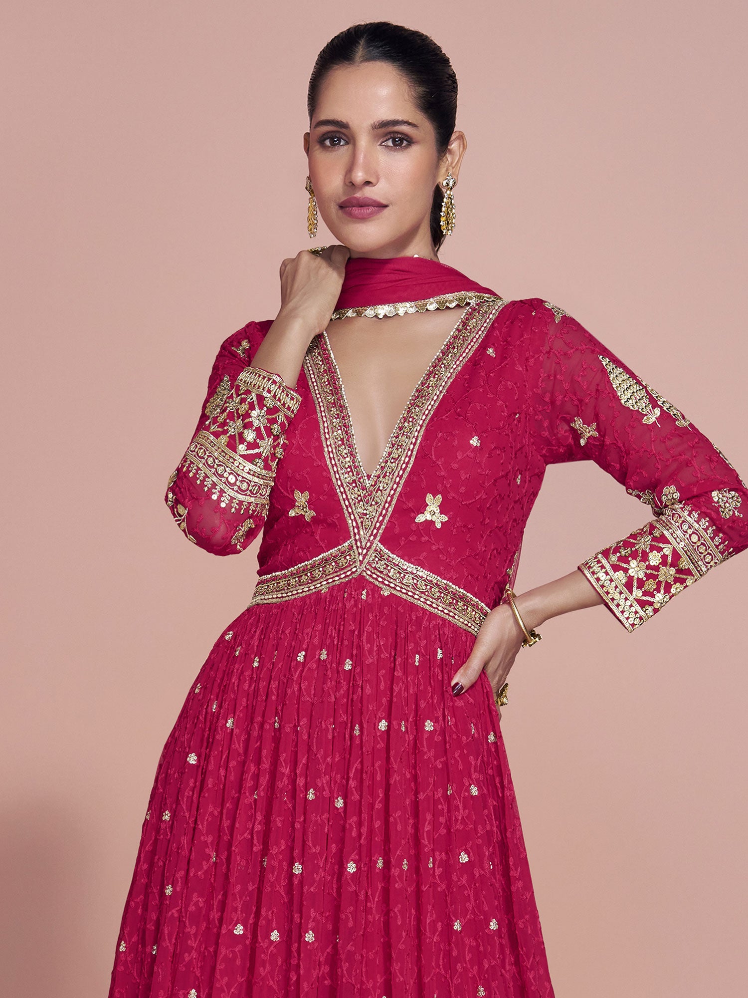 Red Georgette Anarkali Style Salwar Kameez