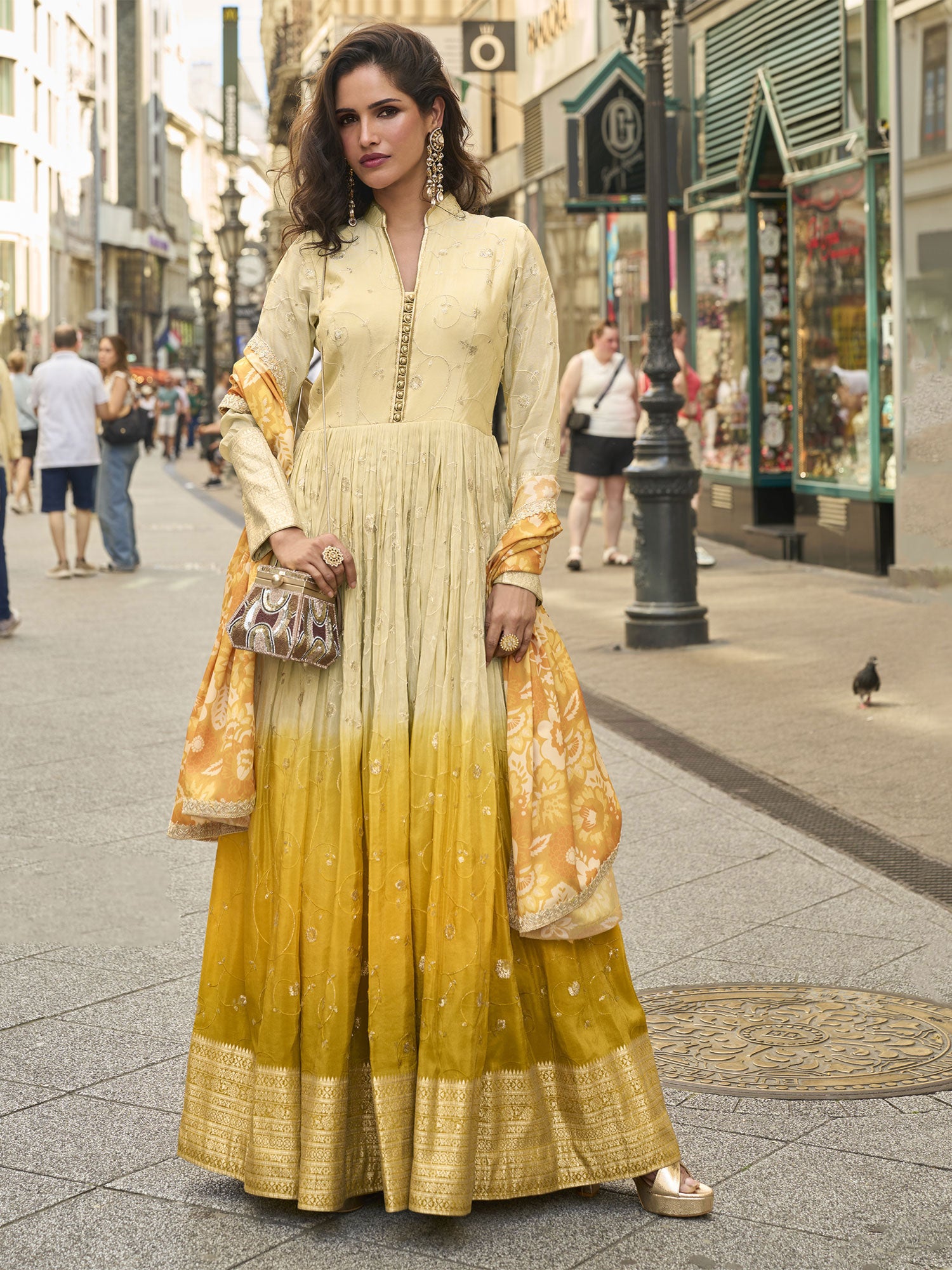 Multicolor Ombre Shaded Anarkali Style Salwar Kameez