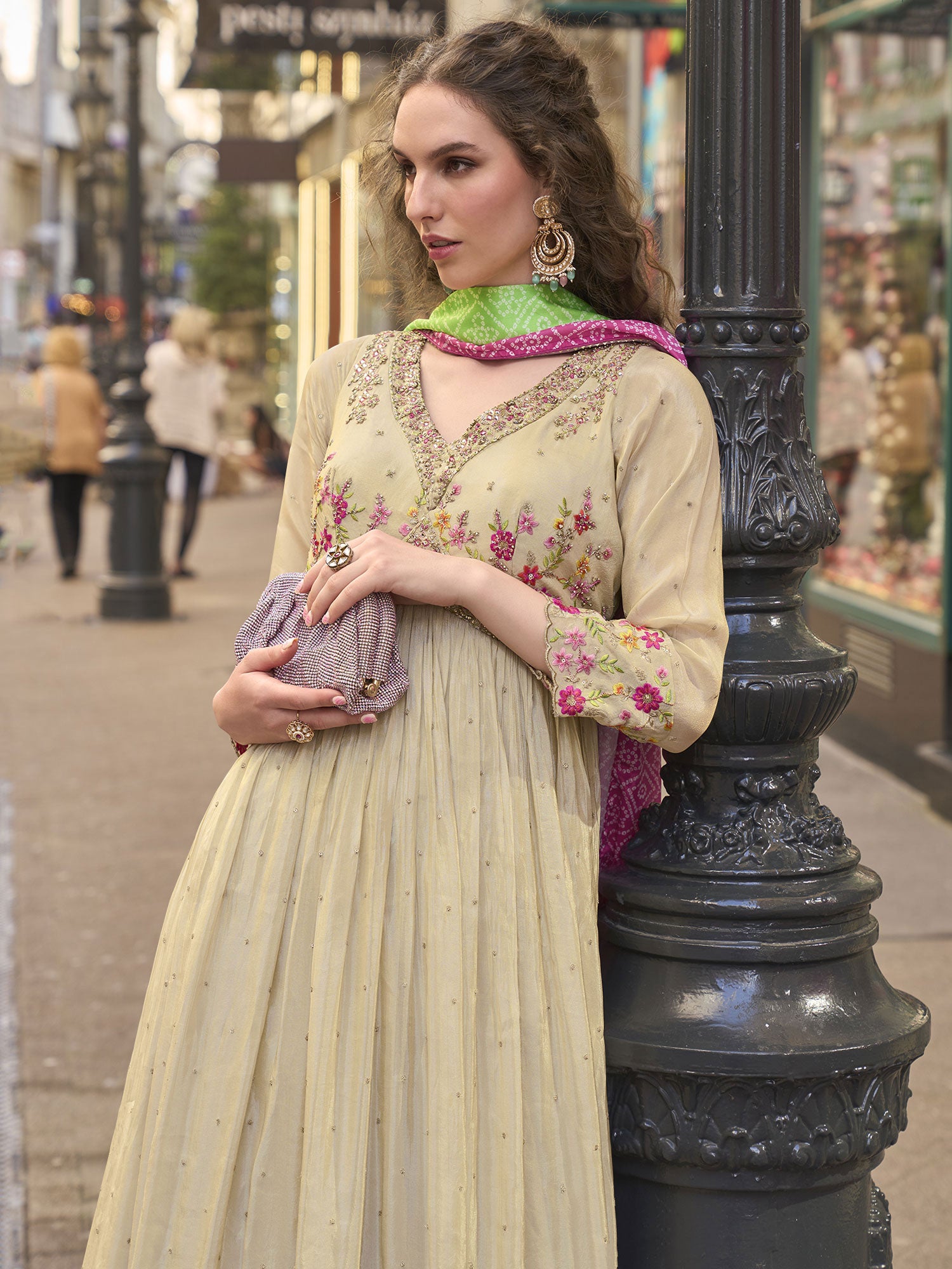 Beige Wedding Salwar Suit With Bandhani Printed Dupatta