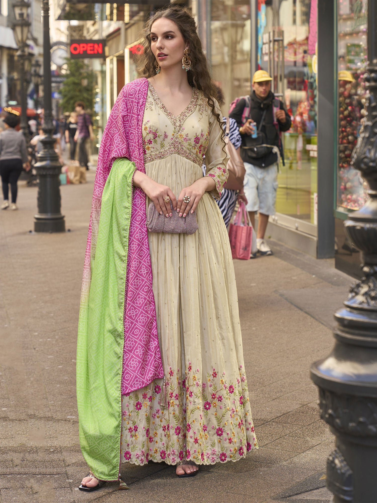 Beige Wedding Salwar Suit With Bandhani Printed Dupatta