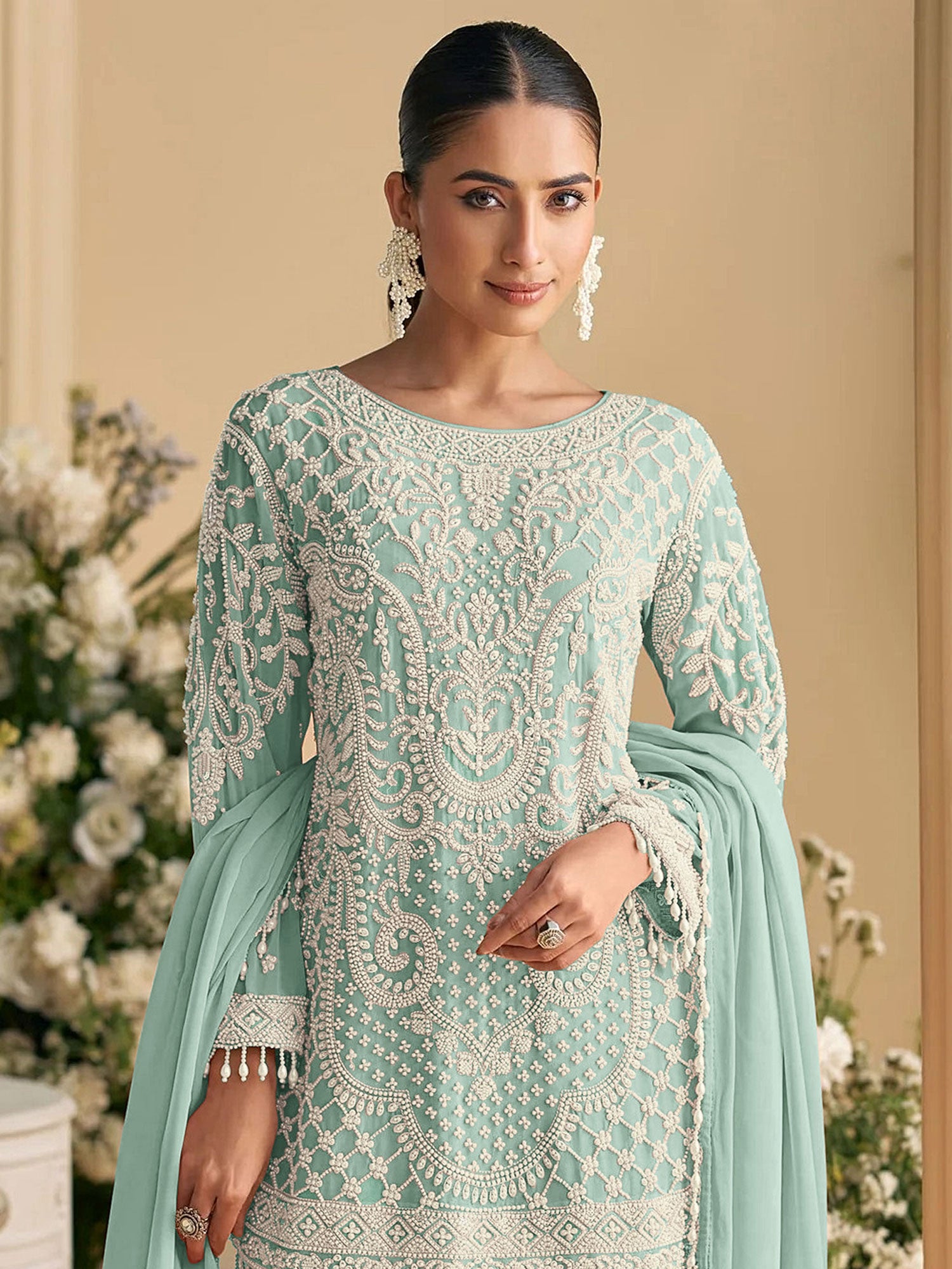 Turquoise Full Sleeved Pakistani Style Salwar Suit