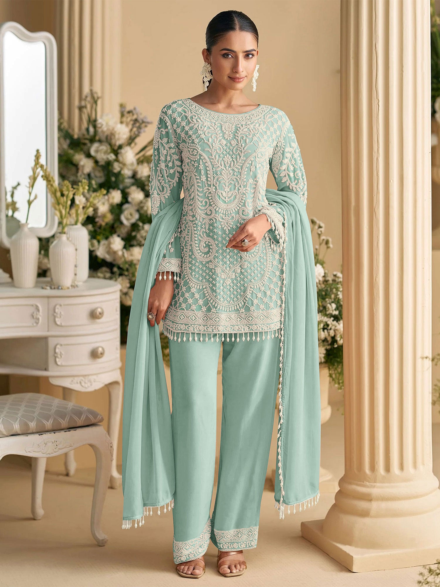 Turquoise Full Sleeved Pakistani Style Salwar Suit