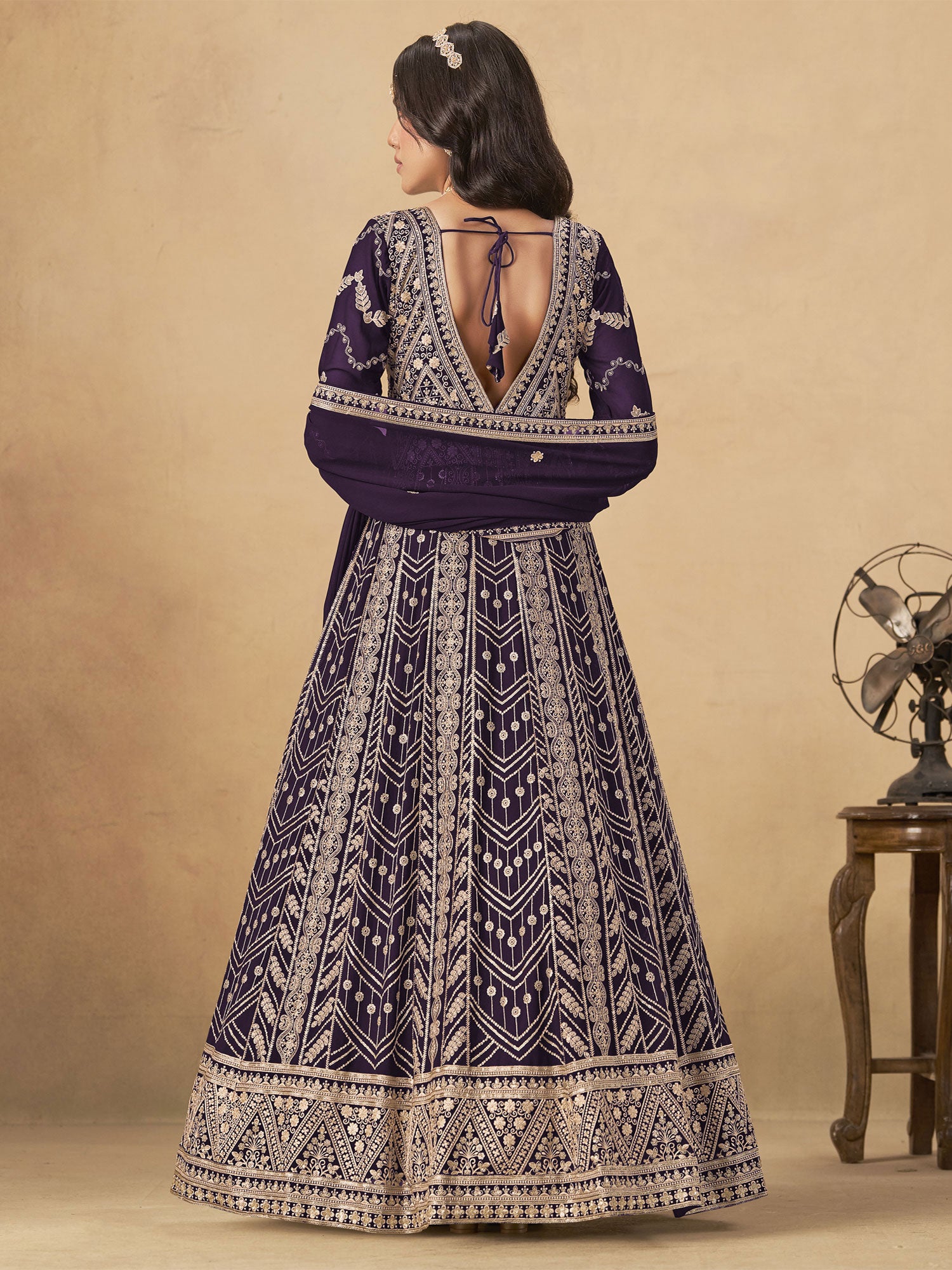 Deep Purple Party Anarkali Style Salwar Kameez