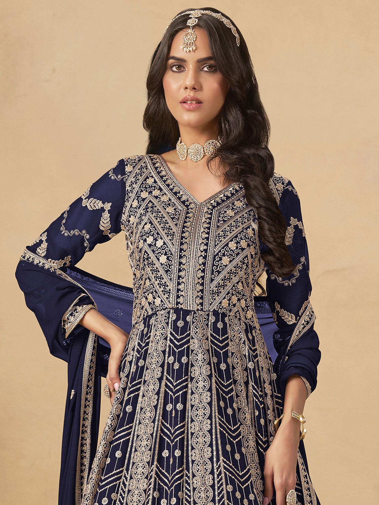 Navy Blue Sequins Work Augmented Salwar Suit