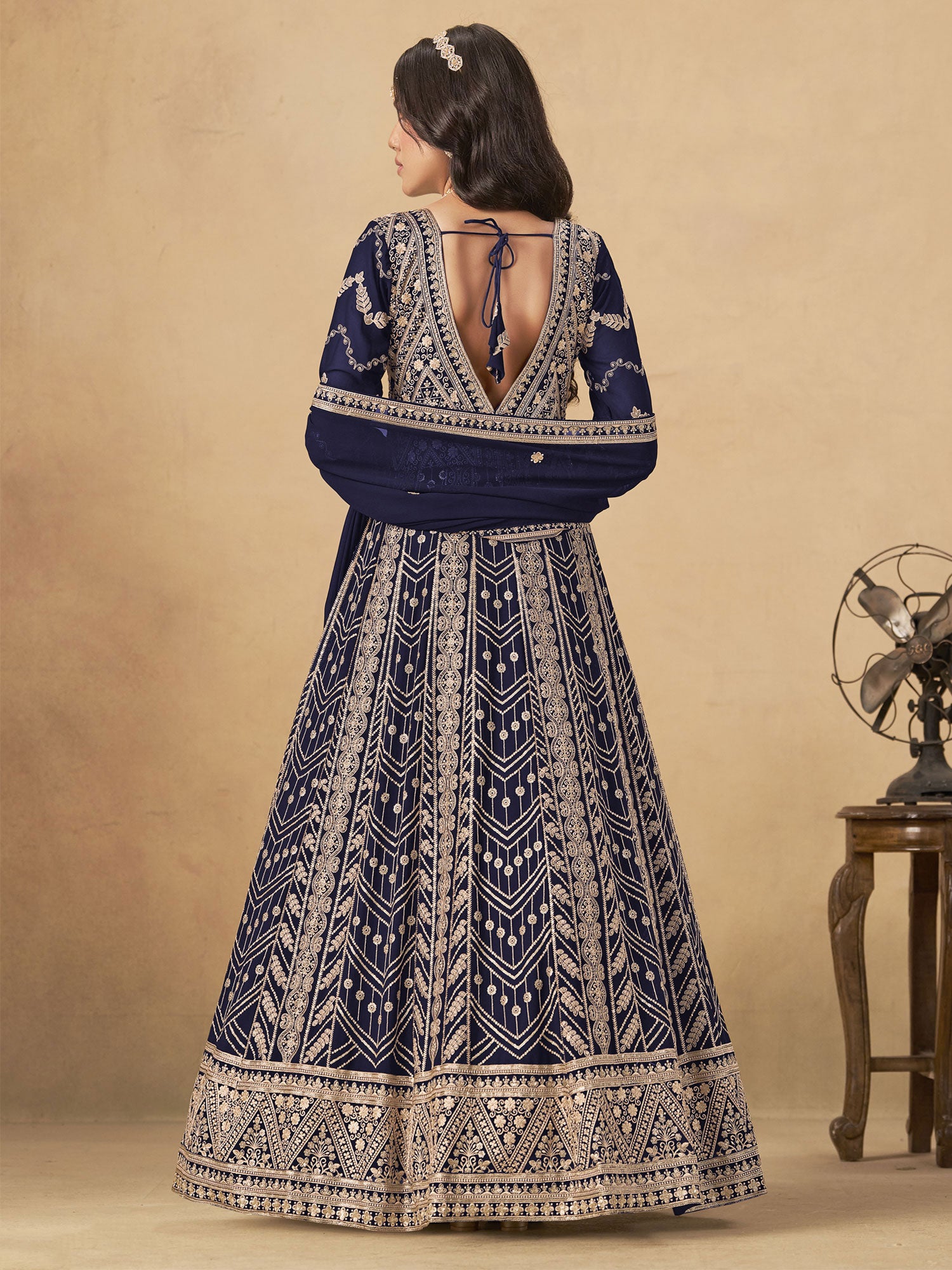Navy Blue Sequins Work Augmented Salwar Suit