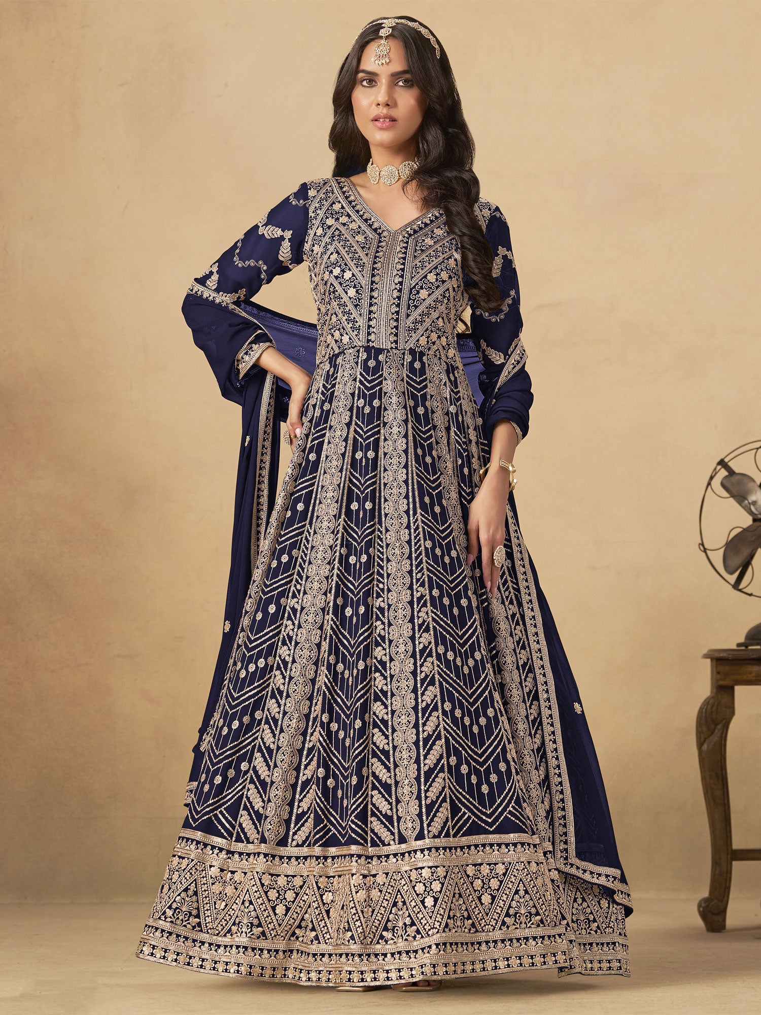 Navy Blue Sequins Work Augmented Salwar Suit