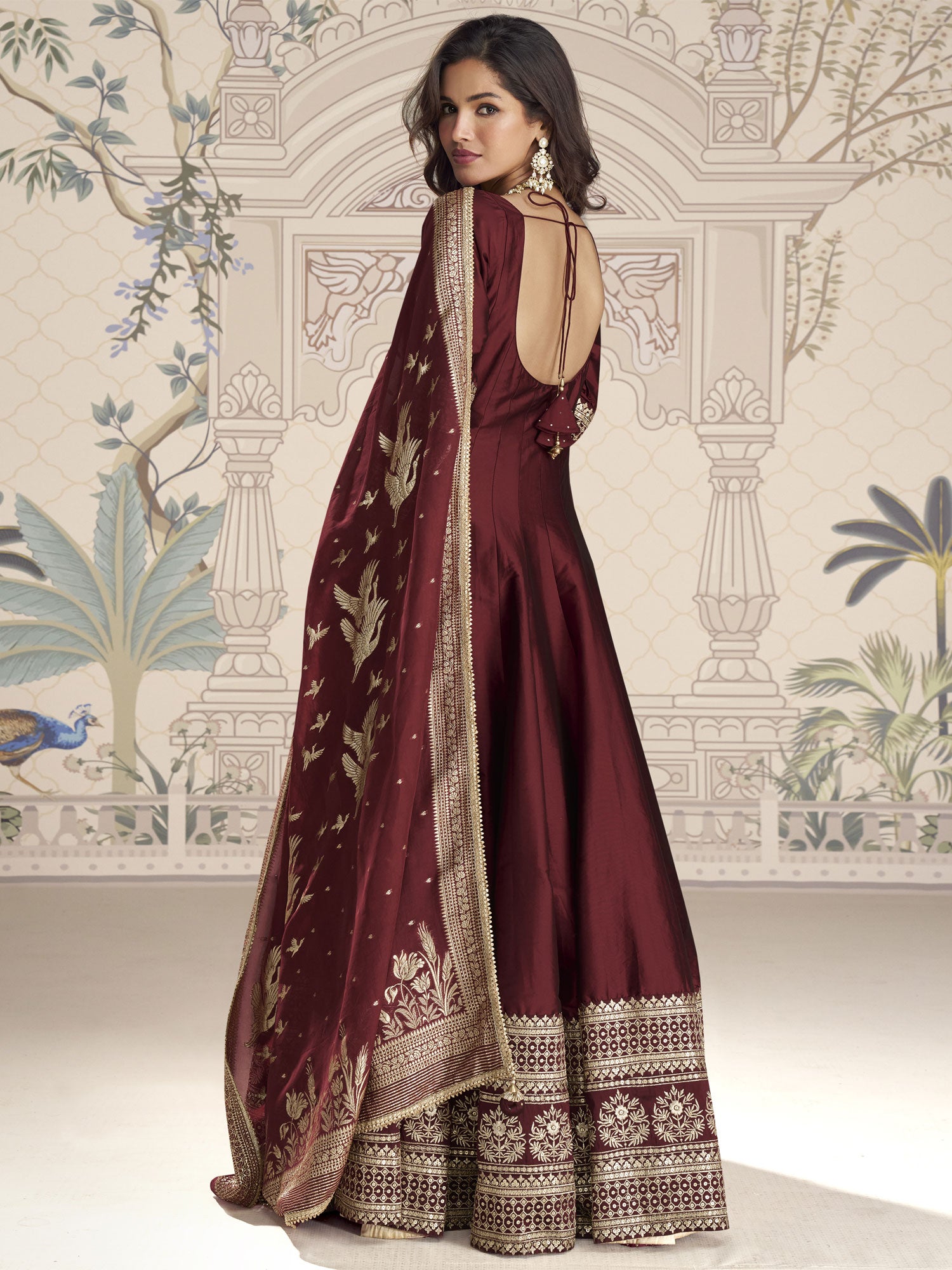 Maroon Anarkali Style Salwar Suit In Vichitra Silk