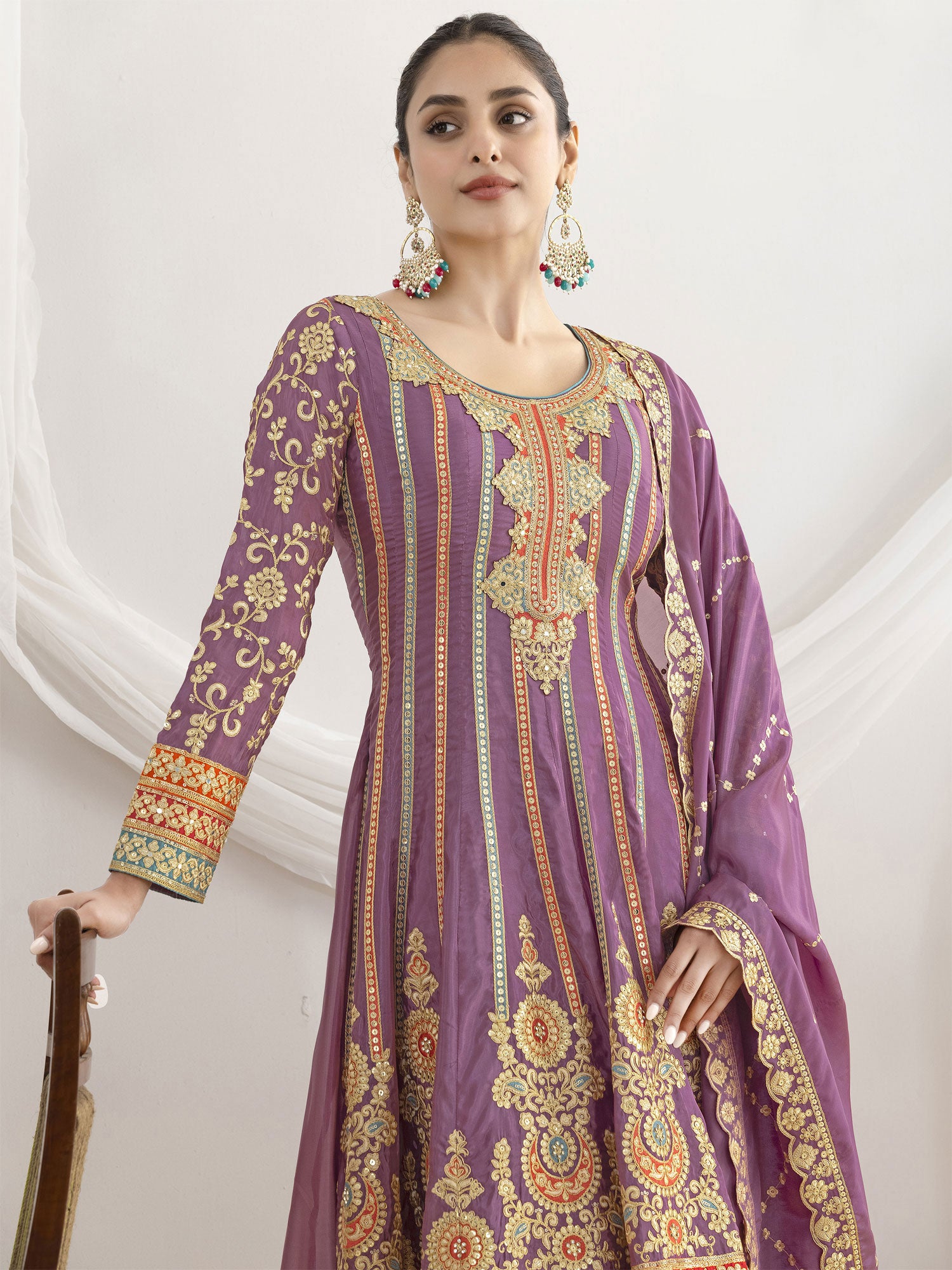 Purple Pant Style Salwar Suit With Anarkali Kameez