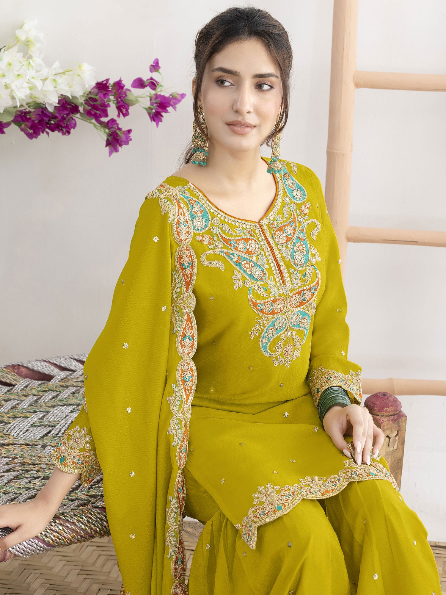 Green Stone Work Augmented Salwar Kameez