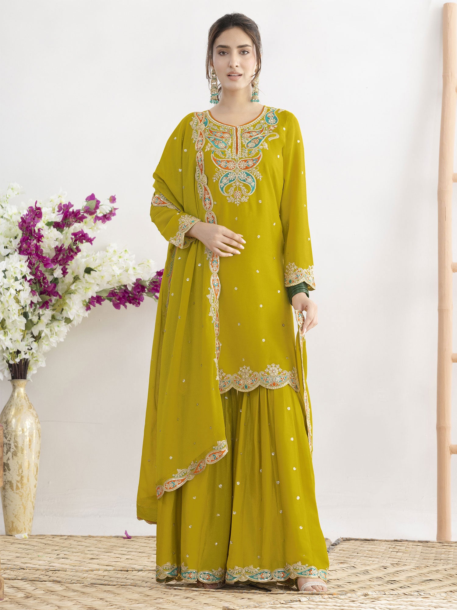Green Stone Work Augmented Salwar Kameez