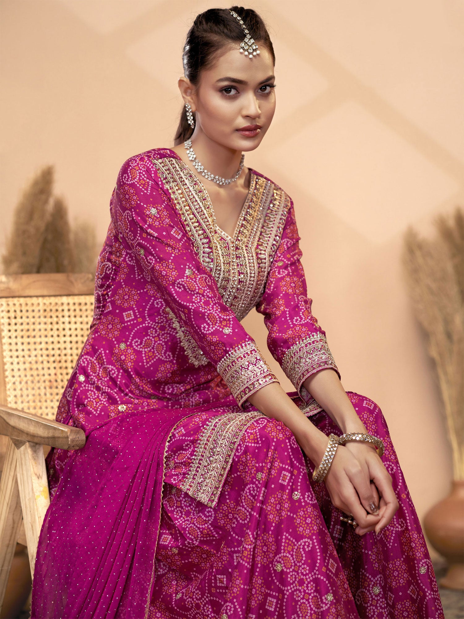 Magenta Printed Palazzo Style Salwar Suit Set