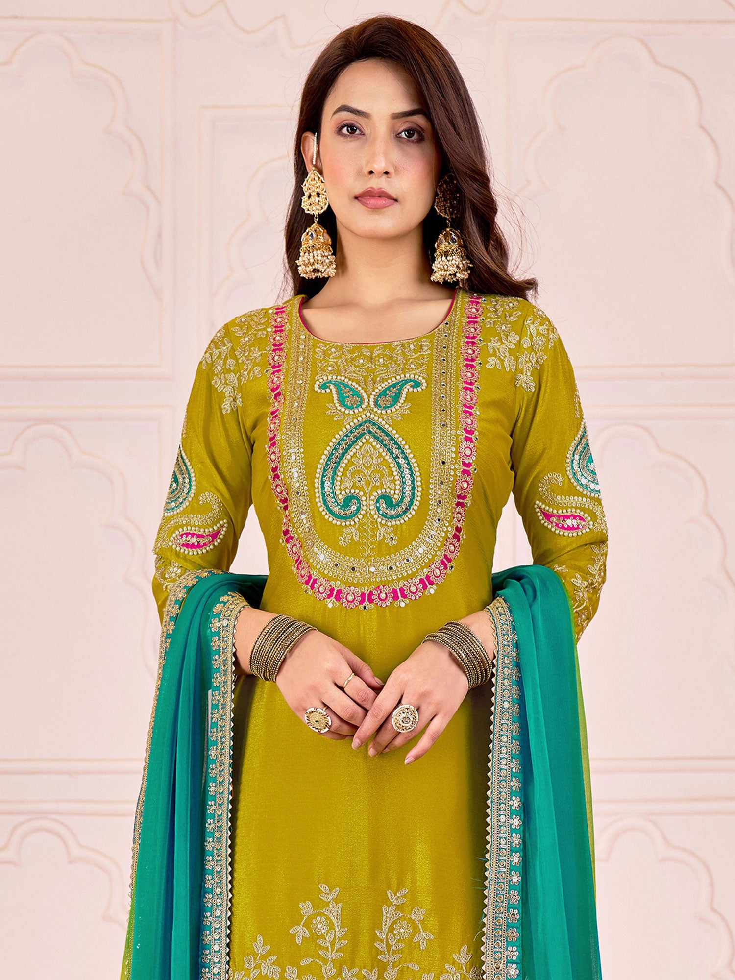 Green Mirror Work Pakistani Style Salwar Suit