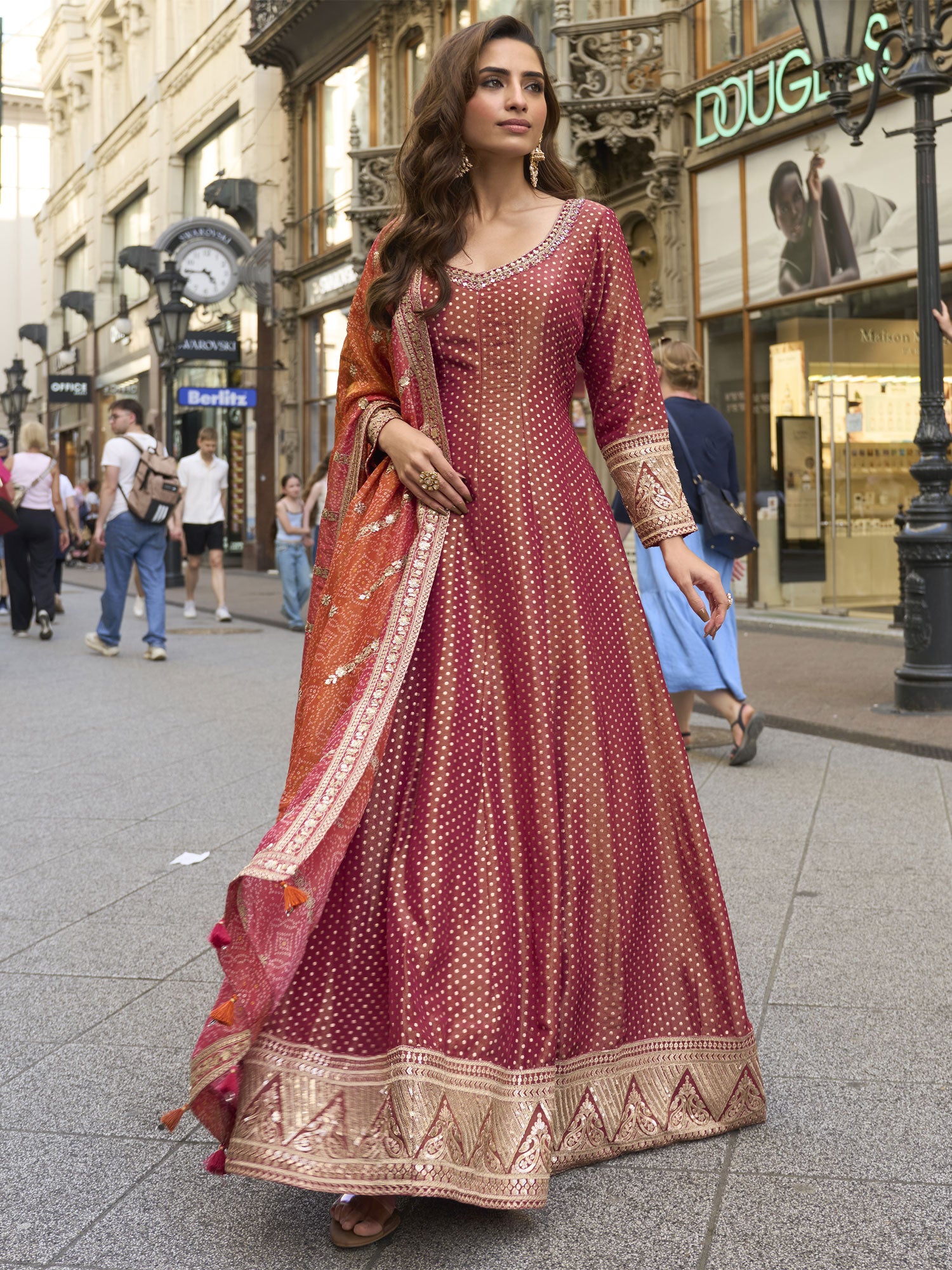 Red Anarkali Suit With Bandhani Printed Dupatta