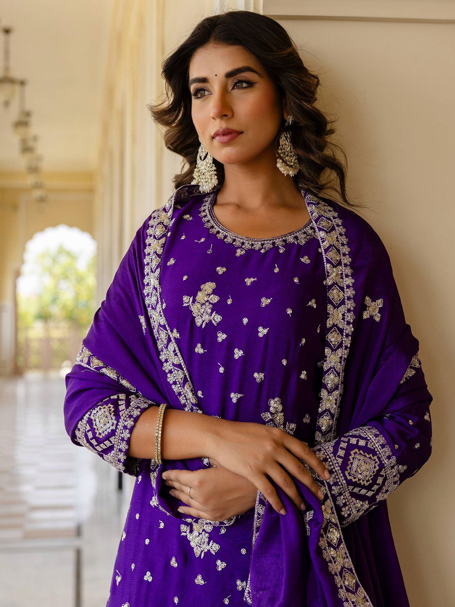 Royal Purple Pakistani Salwar Suit In Zari Work