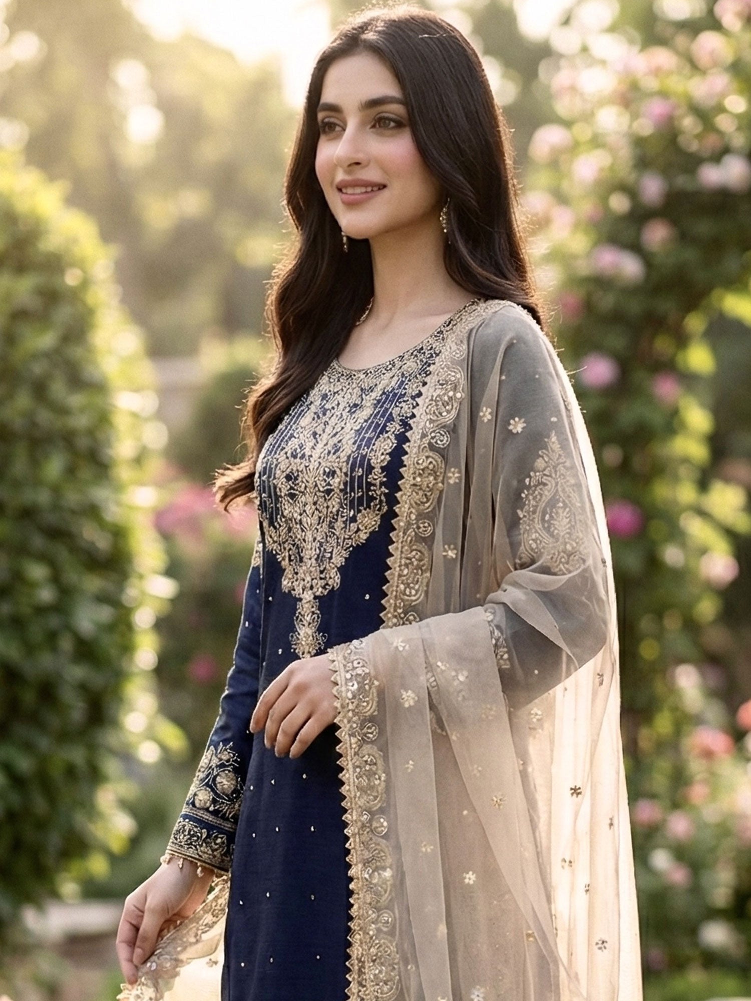 Blue Readymade Pakistani Style Salwar Suit