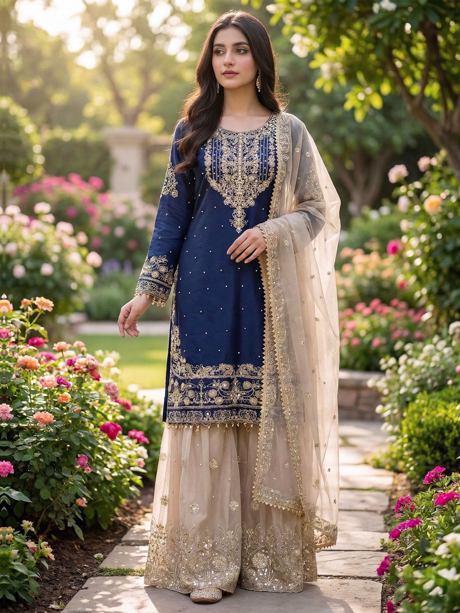 Blue Readymade Pakistani Style Salwar Suit