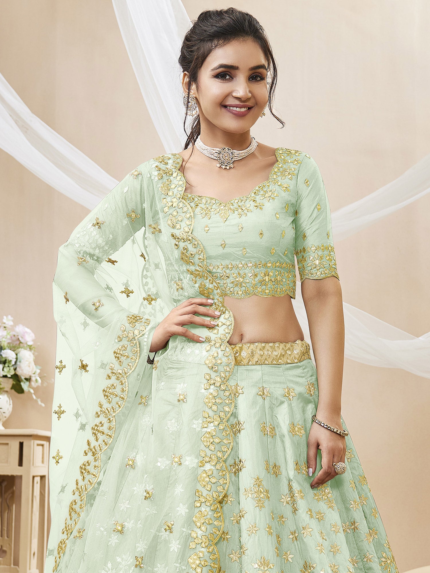 Green Bridesmaid Gota Embellished Lehenga Choli