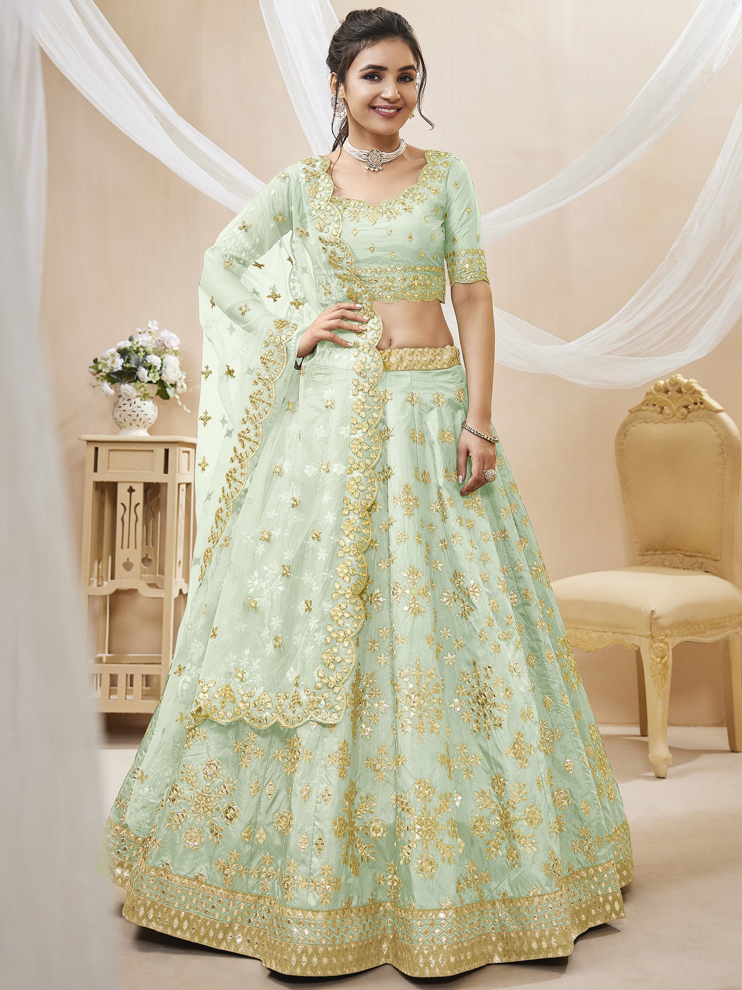 Green Bridesmaid Gota Embellished Lehenga Choli