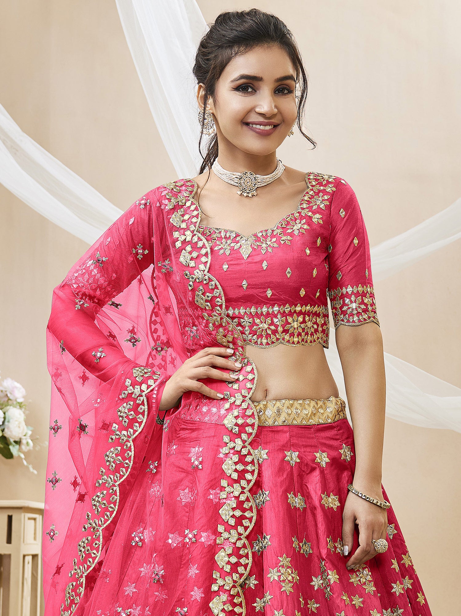Pink Wedding Wear Lengha With Heavy Embroidery