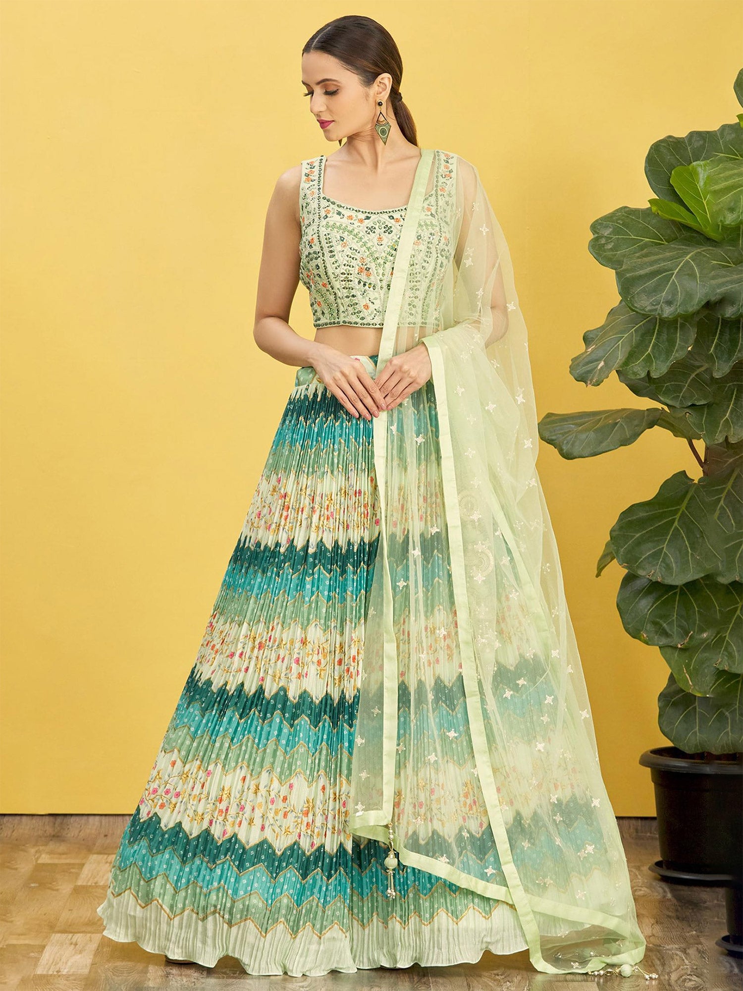 Green Festive Lehenga Choli With Dupatta