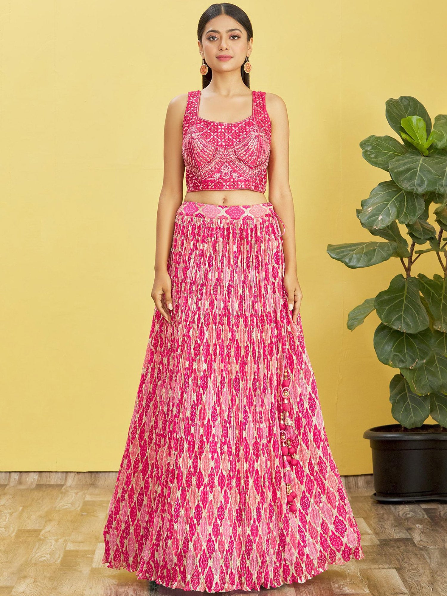 Pink Pleated Styled Lehenga Choli With Blouse
