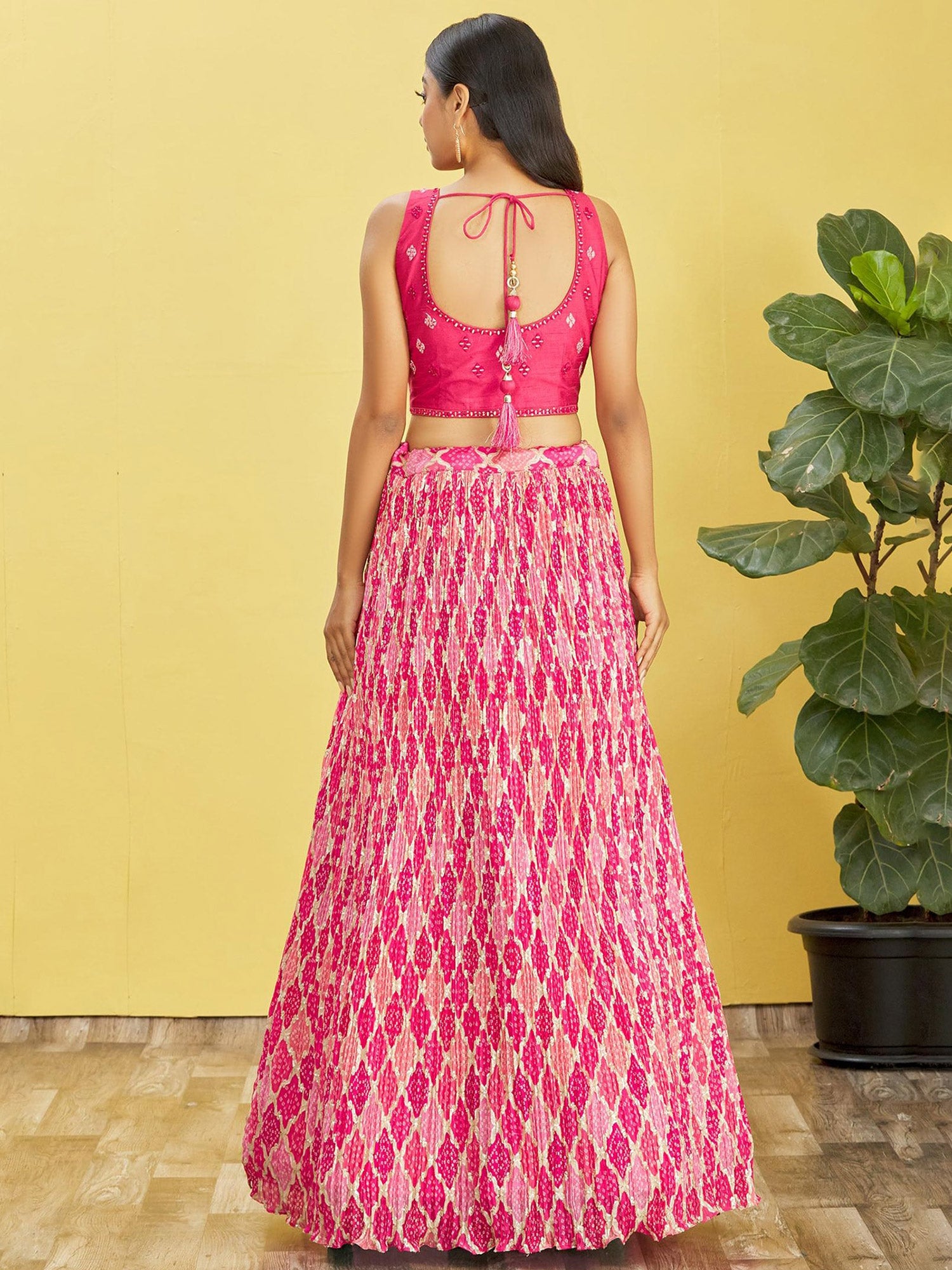 Pink Pleated Styled Lehenga Choli With Blouse