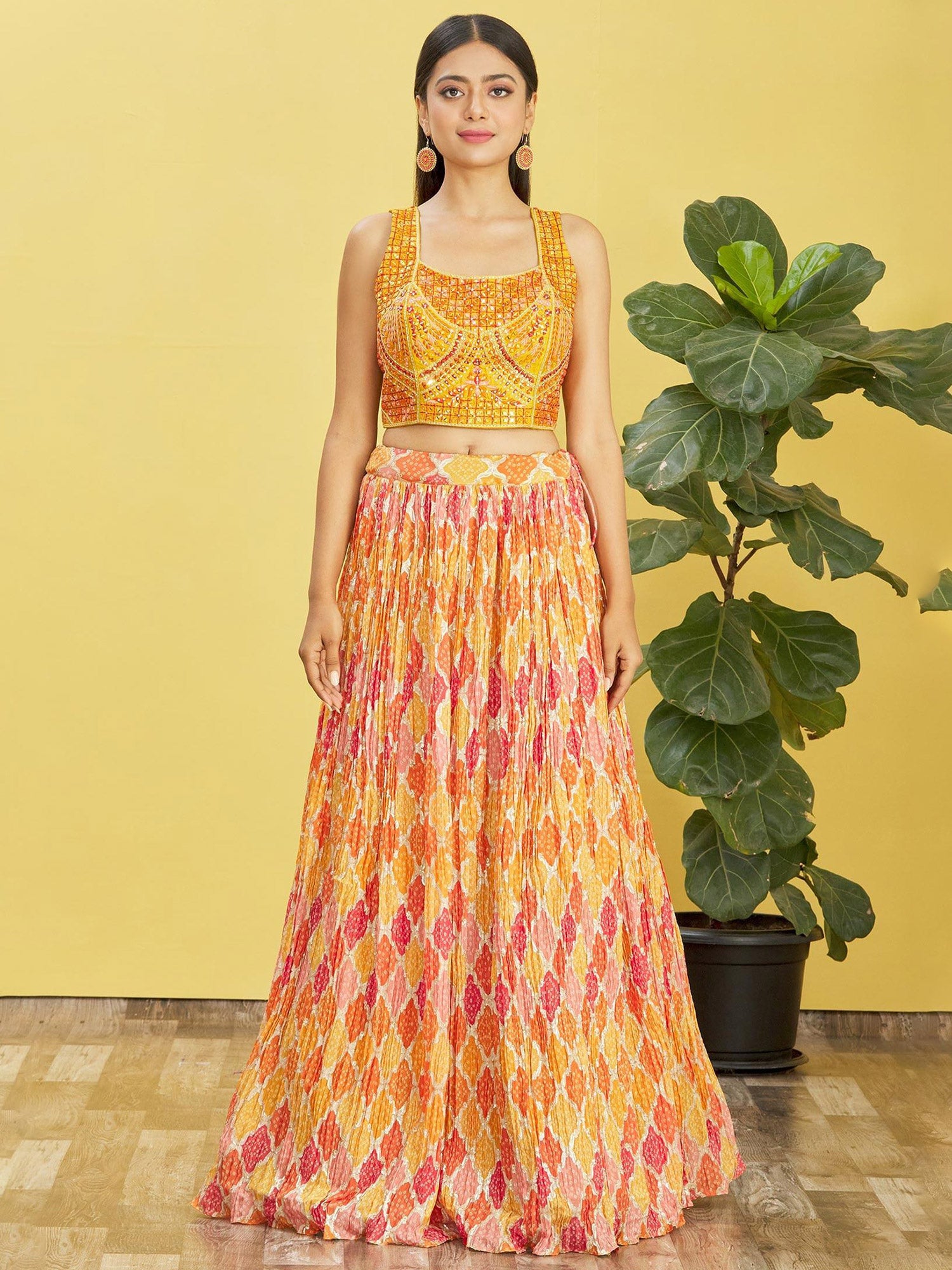 Yellow Festive Lehenga With Embroidered Choli