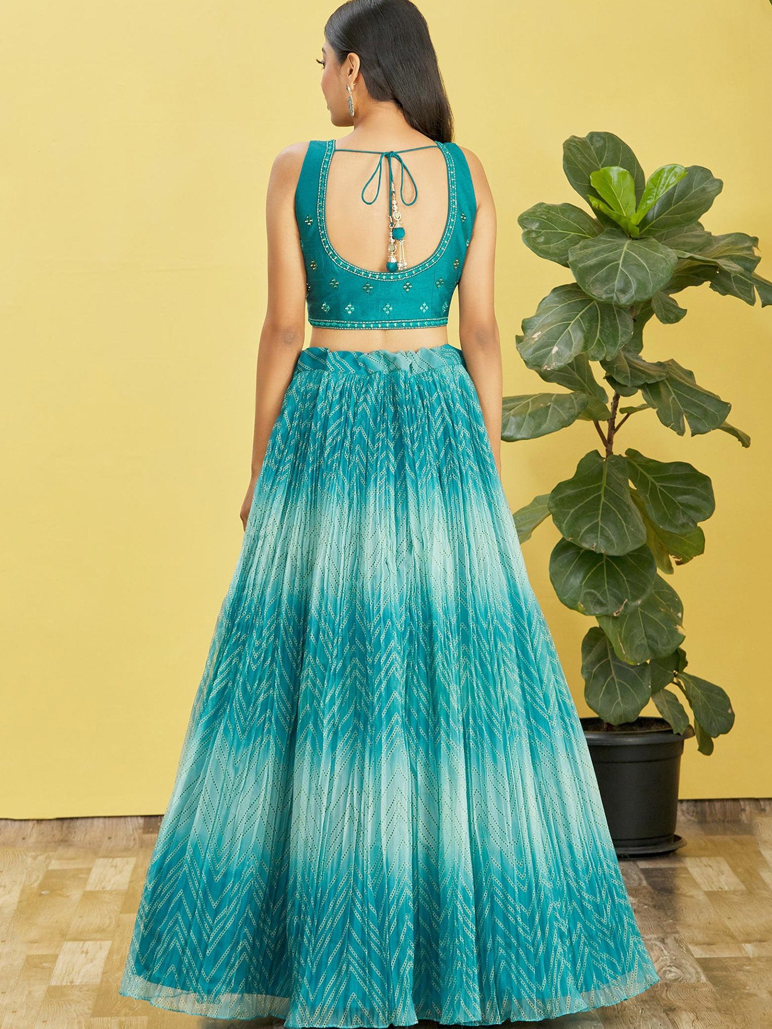 Blue Shaded Lehenga With Embroidered Choli